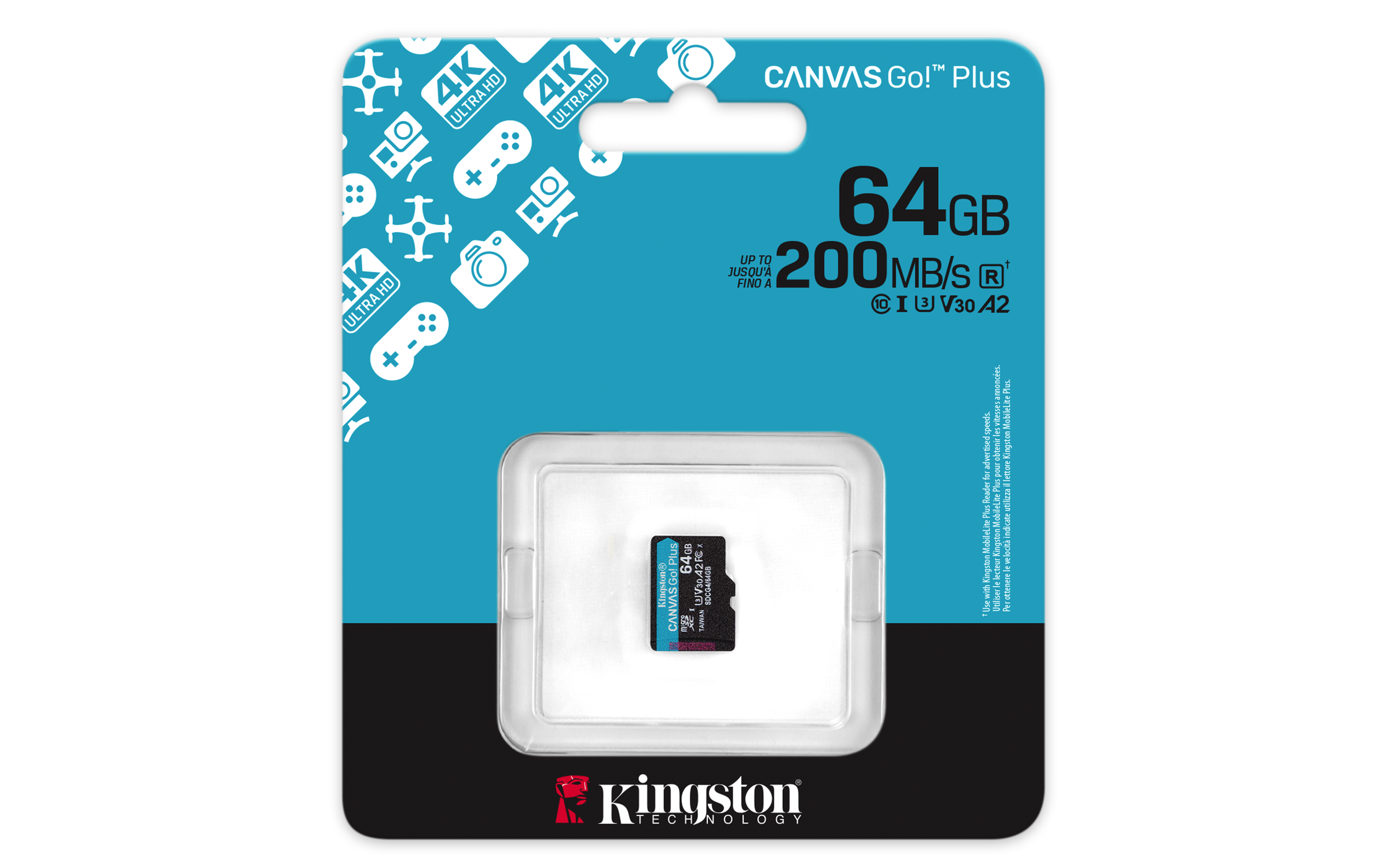 64GB microSDXC Canvas Go Plus Gen4 200R A2 U3 Single Pack w/o ADP Toissijaiskuva