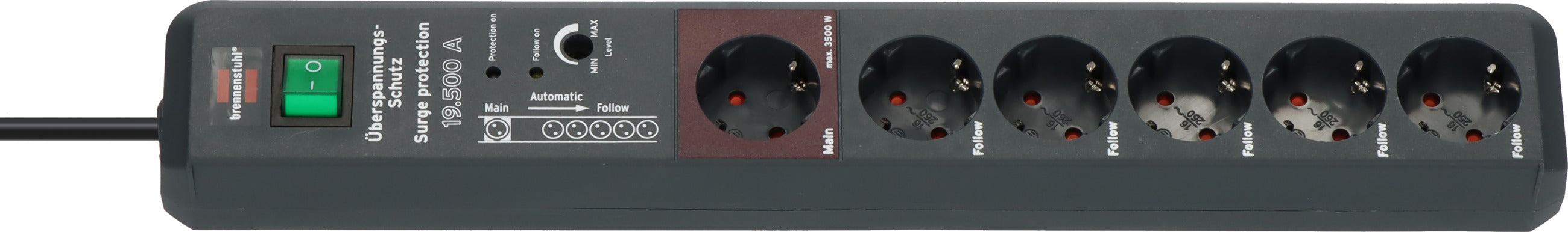 Secure-Tec 19.500A automatic extension lead surge protection 6-way 3m 1xMain 5xFollow Toissijaiskuva