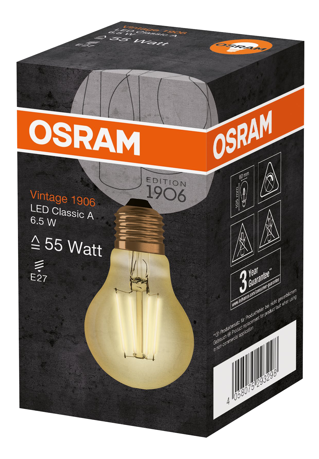 LED 1906, Vintage standard, 55W/825 fil, Gold, E27 Toissijaiskuva