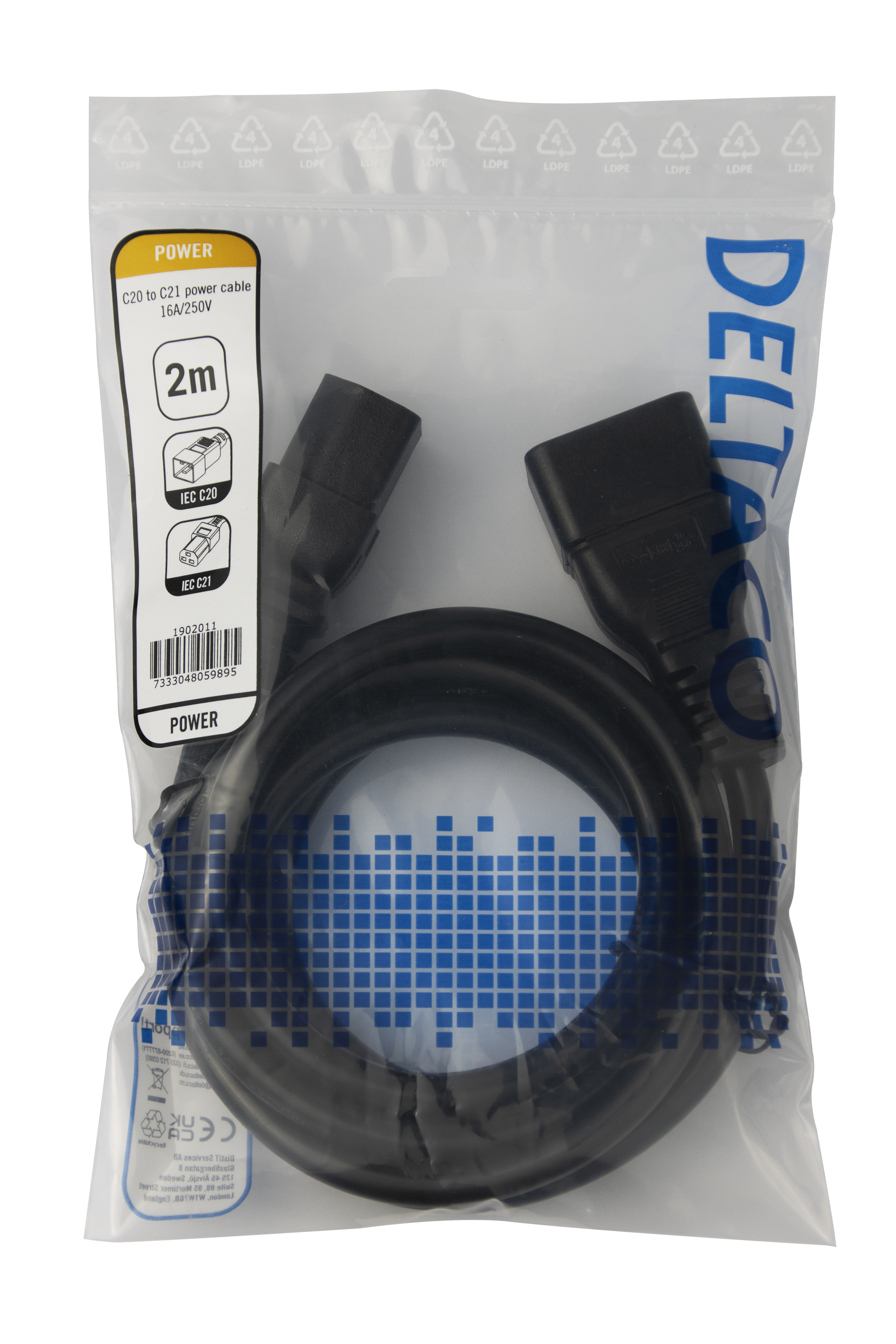 Power cable IEC C20 - IEC C21 Hightemp, black, 2m Toissijaiskuva