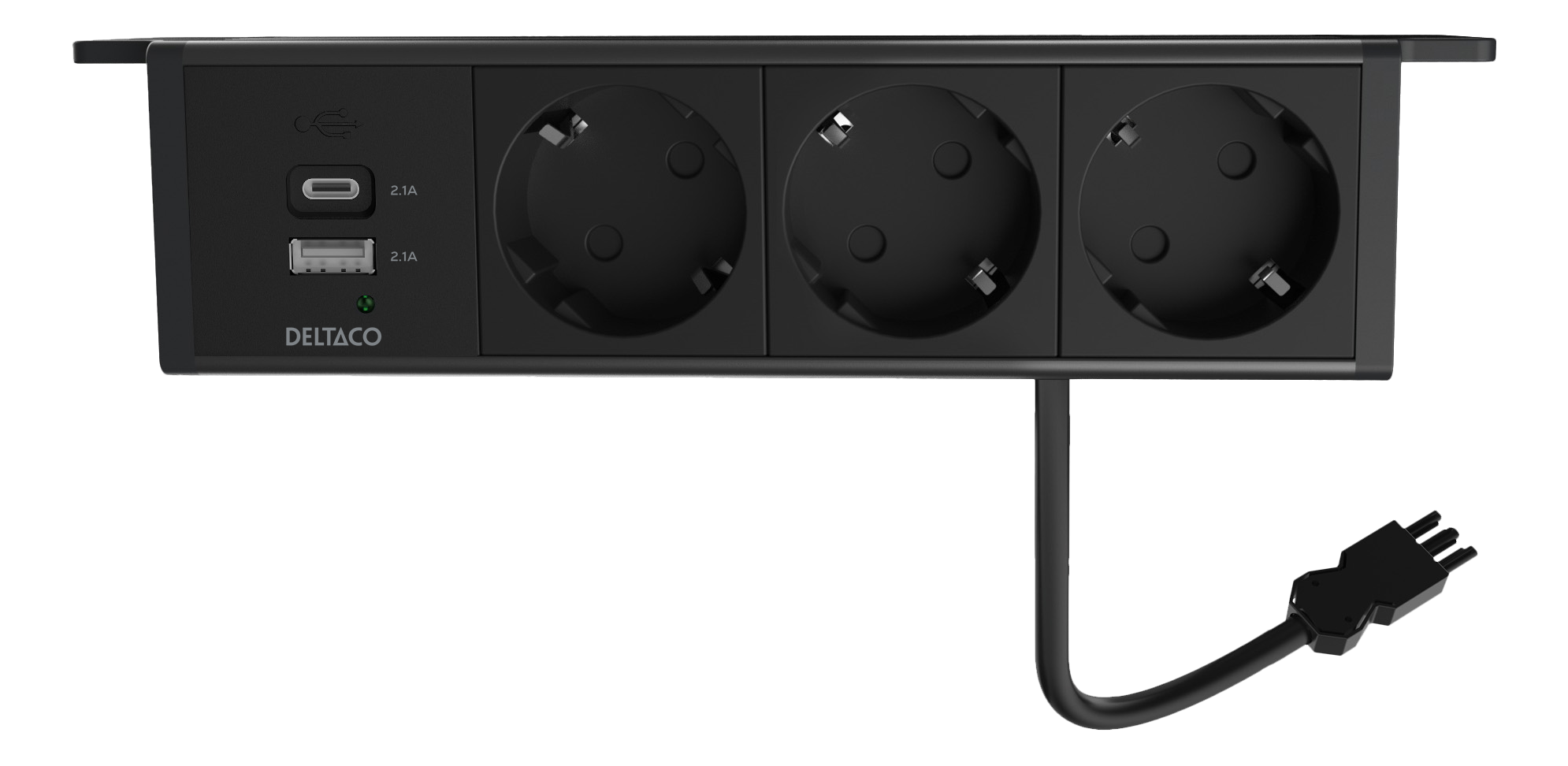 Pöydän alareunaan asenn. virtapaneeli, 3 pistorasiaa, 1x21W A+C USB-laturi, GST18-liitäntä Toissijaiskuva