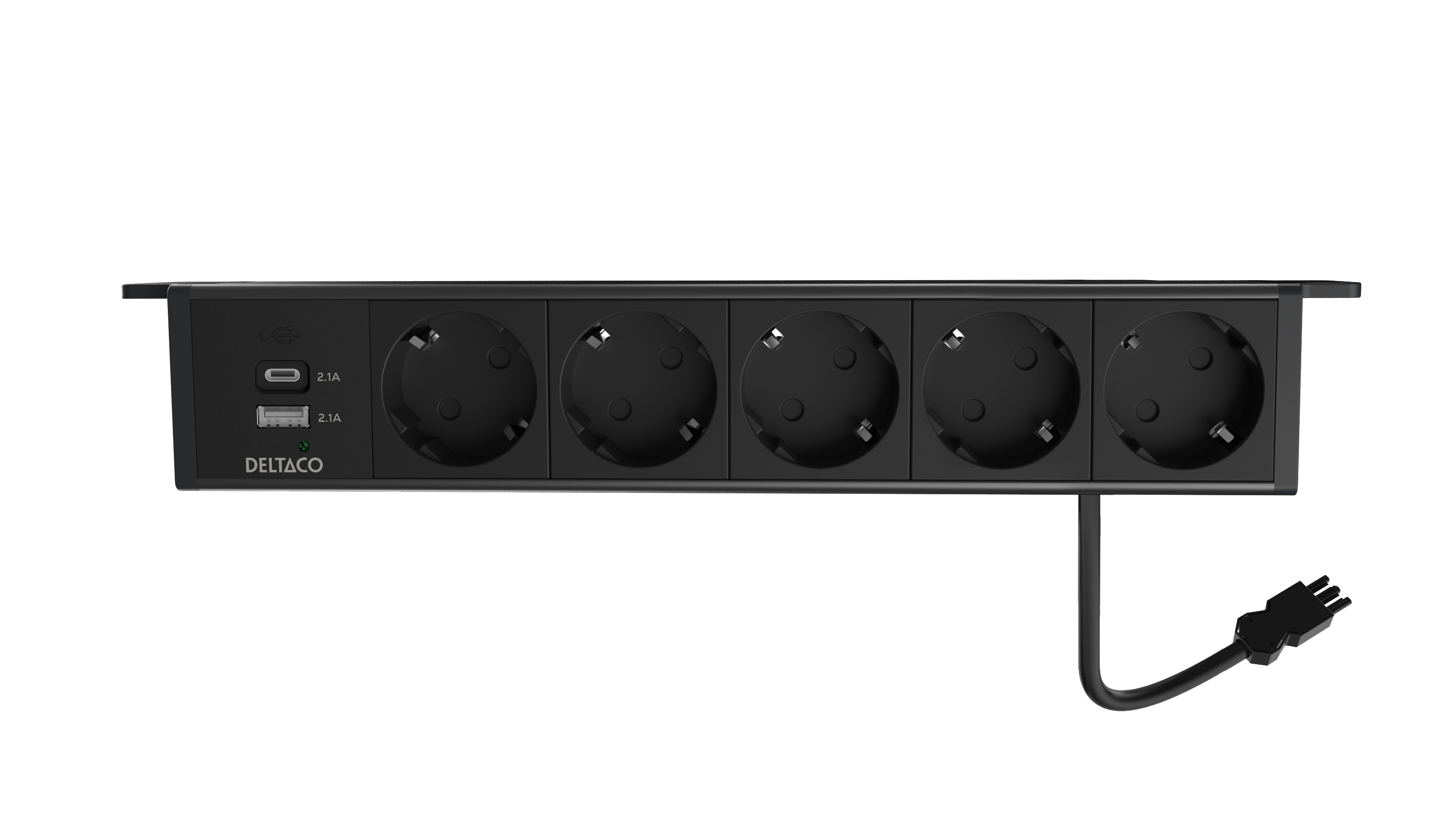 Pöydän alareunaan asenn. virtapaneeli, 5 pistorasiaa, 1x21W A+C USB-laturi, GST18-liitäntä Toissijaiskuva