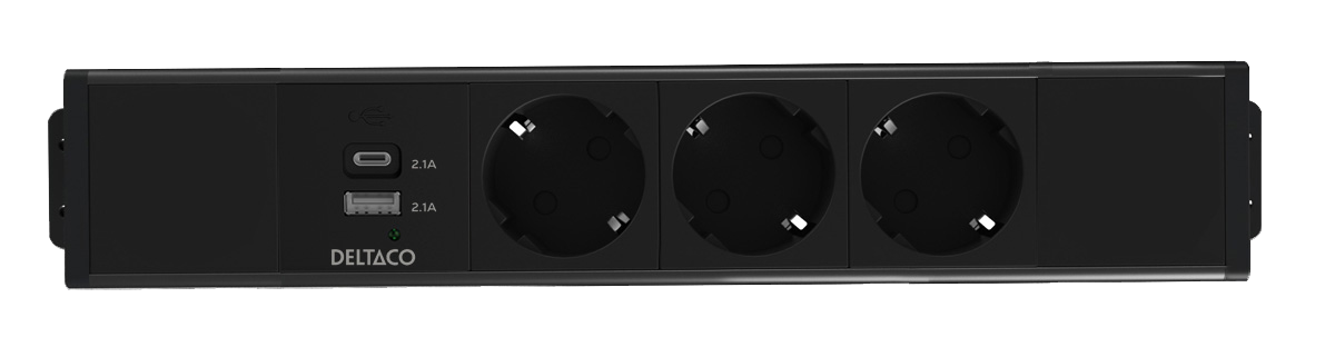 Pöydän alle as. virtapaneeli, 3 pistoras., 1x21W A+C USB-laturi, GST18-liitäntä, ketjutus Toissijaiskuva