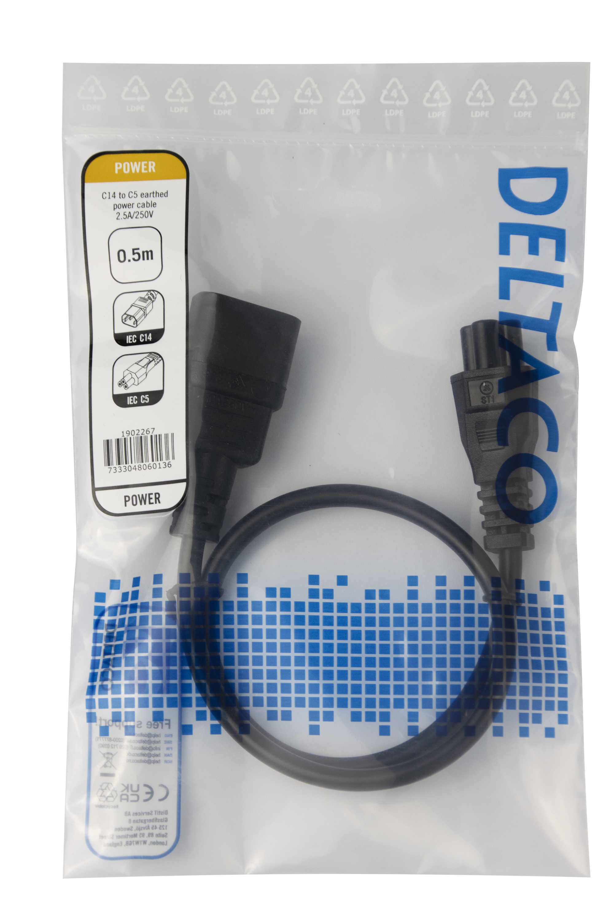 Power cable IEC C14 - IEC C5, 0,5m, black Toissijaiskuva