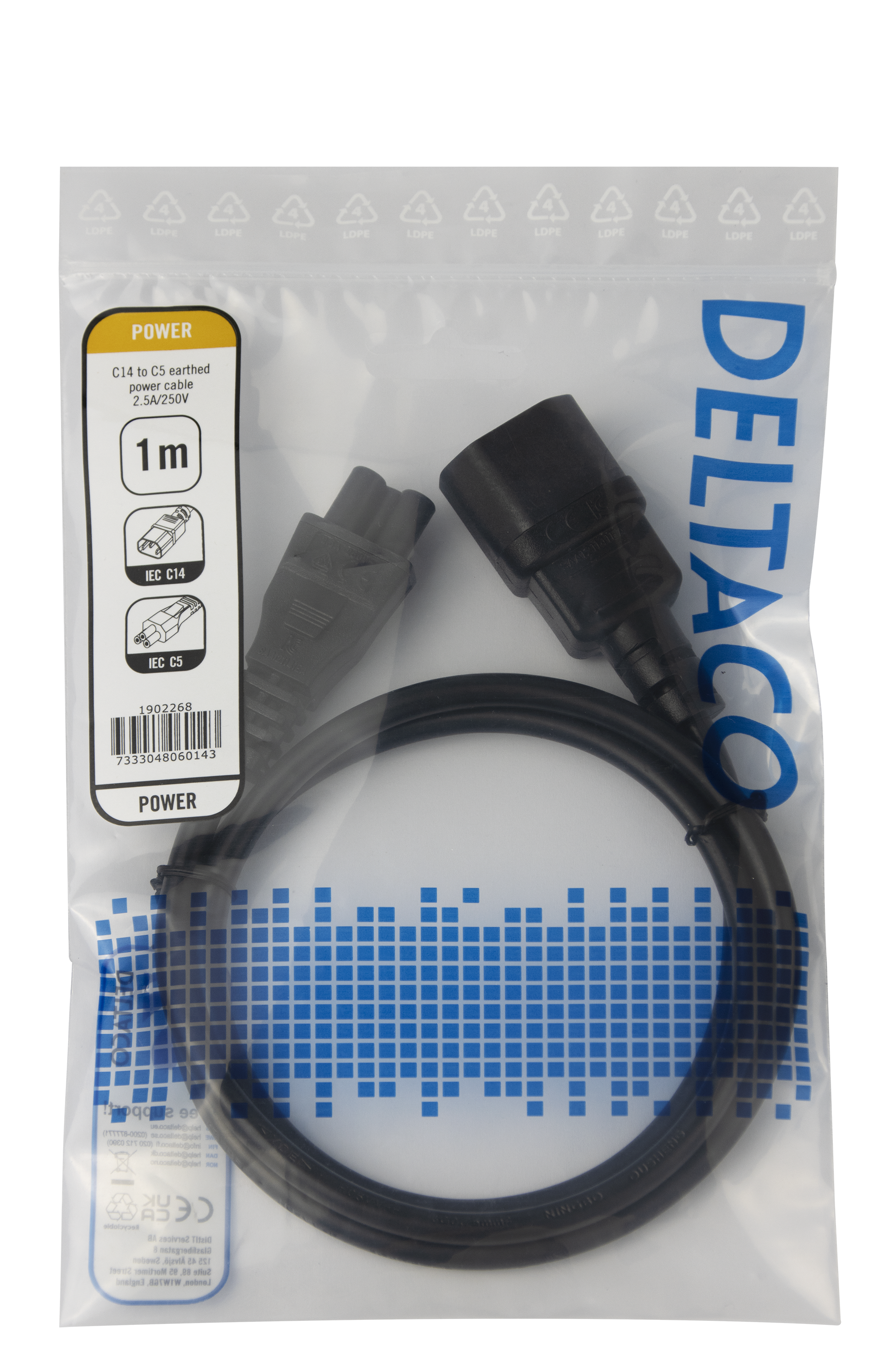 Power cable IEC C14 - IEC C5, 1m, black Toissijaiskuva