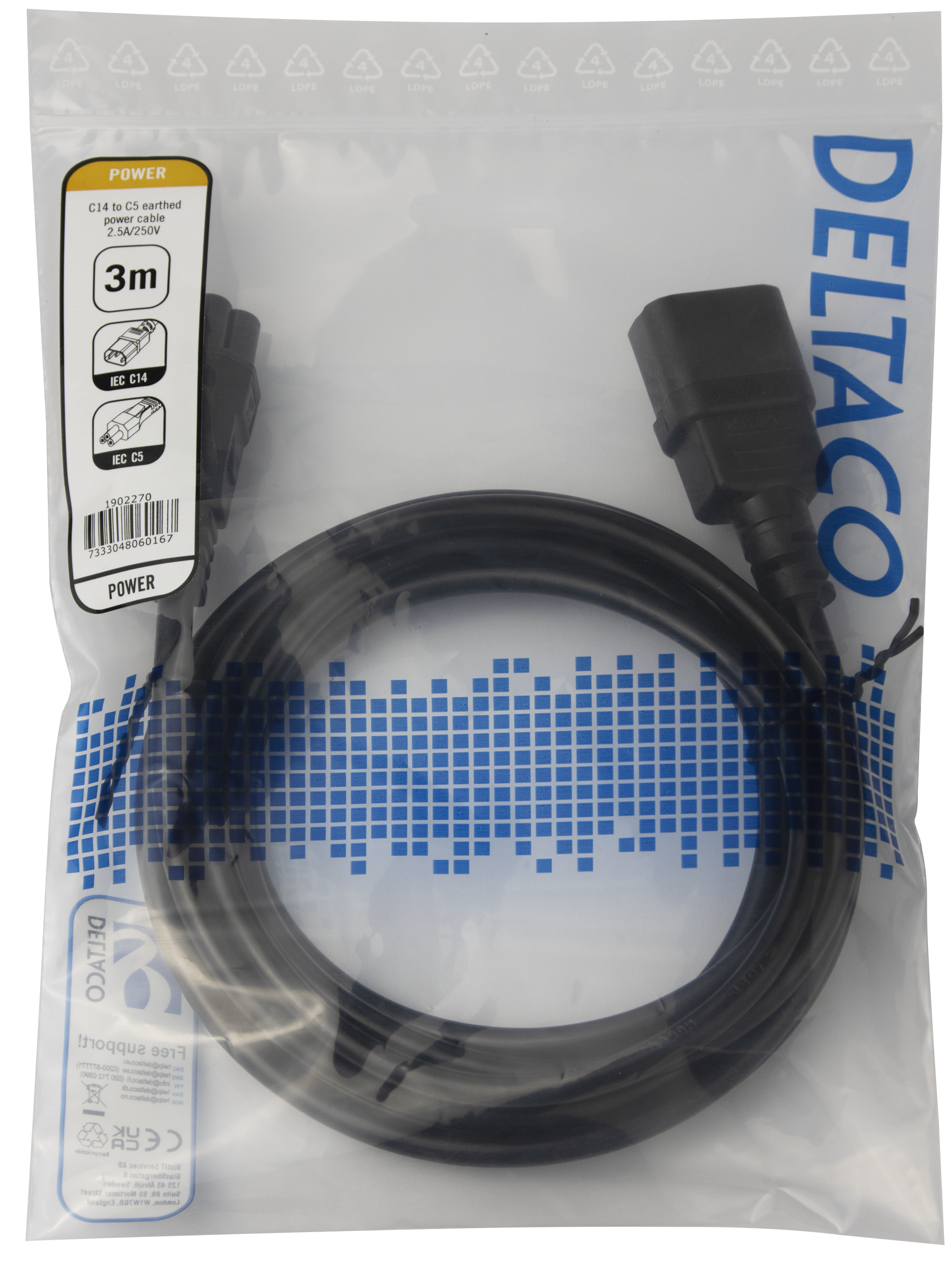 Power cable IEC C14 - IEC C5, 3m, black Toissijaiskuva