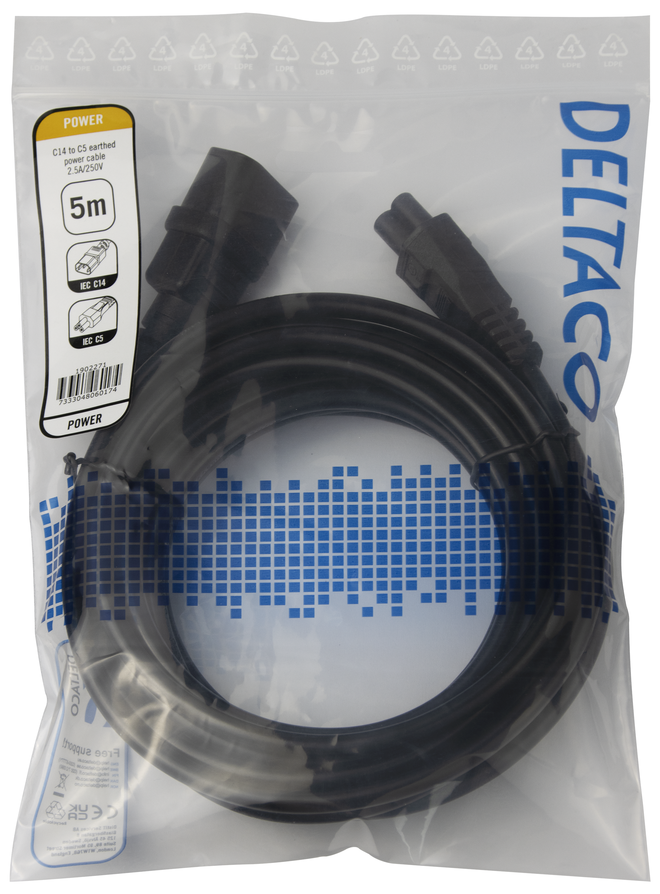 Power cable IEC C14 - IEC C5, 5m, black Toissijaiskuva