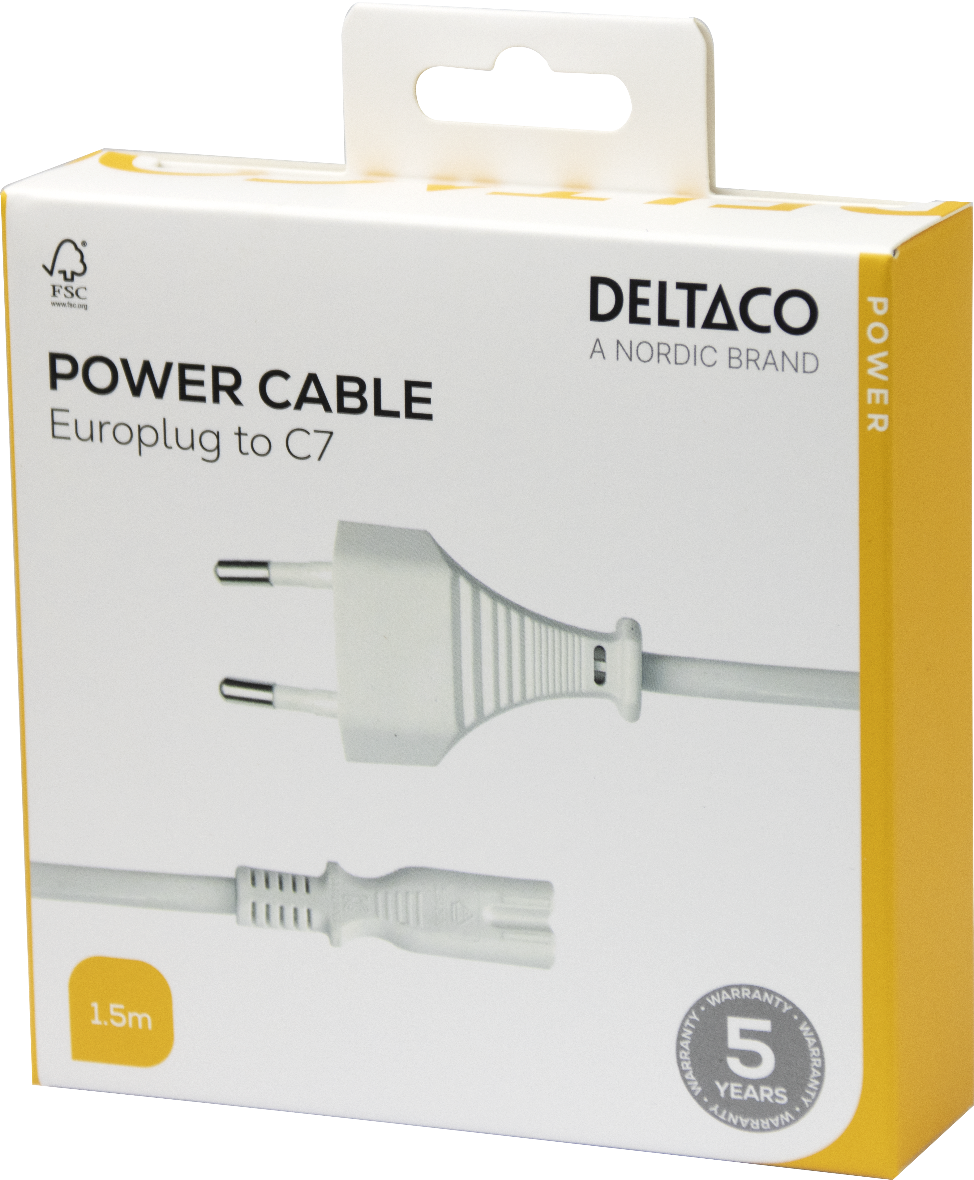 Power cord CEE 7/16 - C7, 1,5m, white Toissijaiskuva