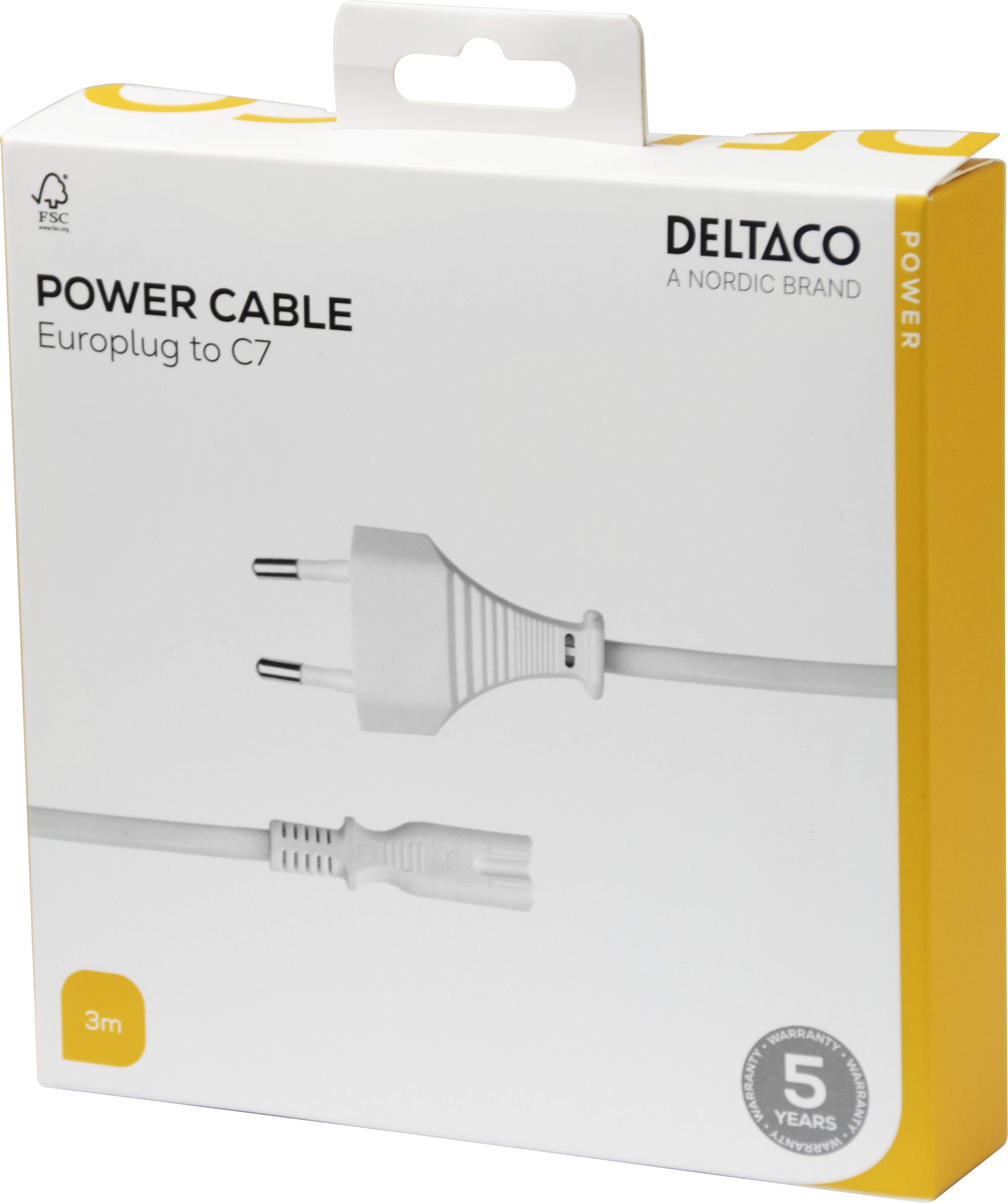 Power cord CEE 7/16 - C7, 3,0m, white Toissijaiskuva