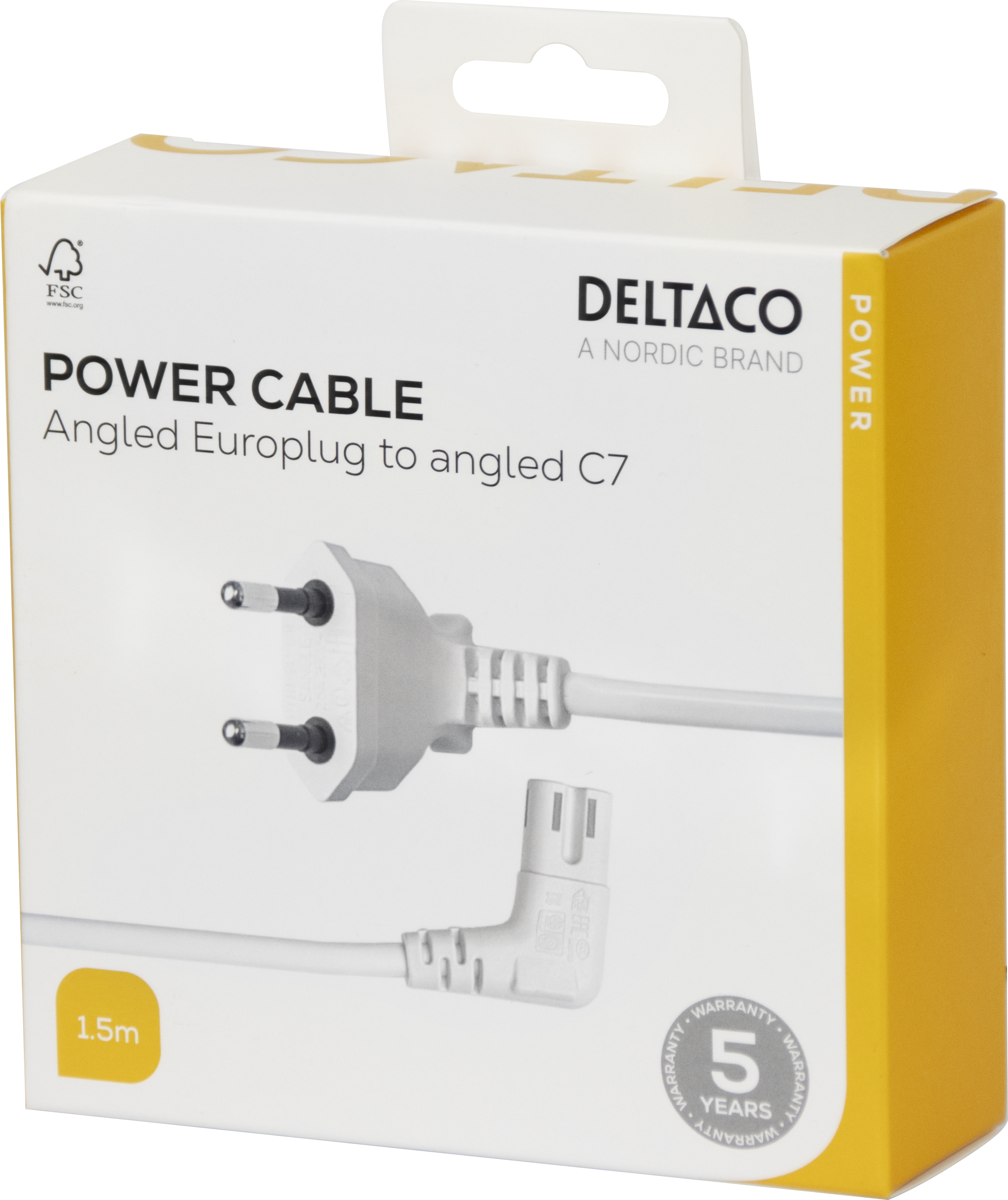 Power cord CEE 7/16 - C7 angled, 1,5m, white Toissijaiskuva