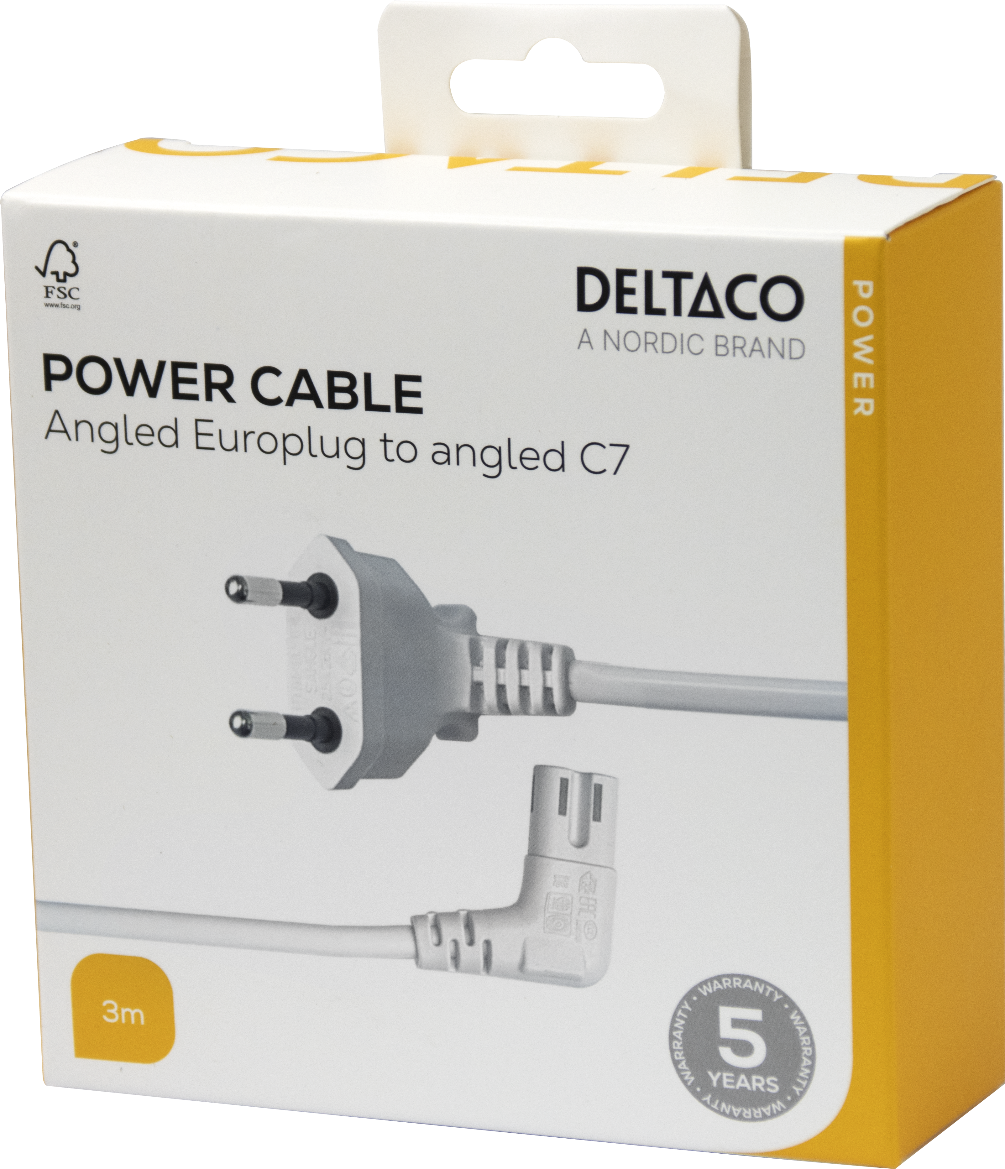 Power cord CEE 7/16 - C7 angled, 3,0m, white Toissijaiskuva