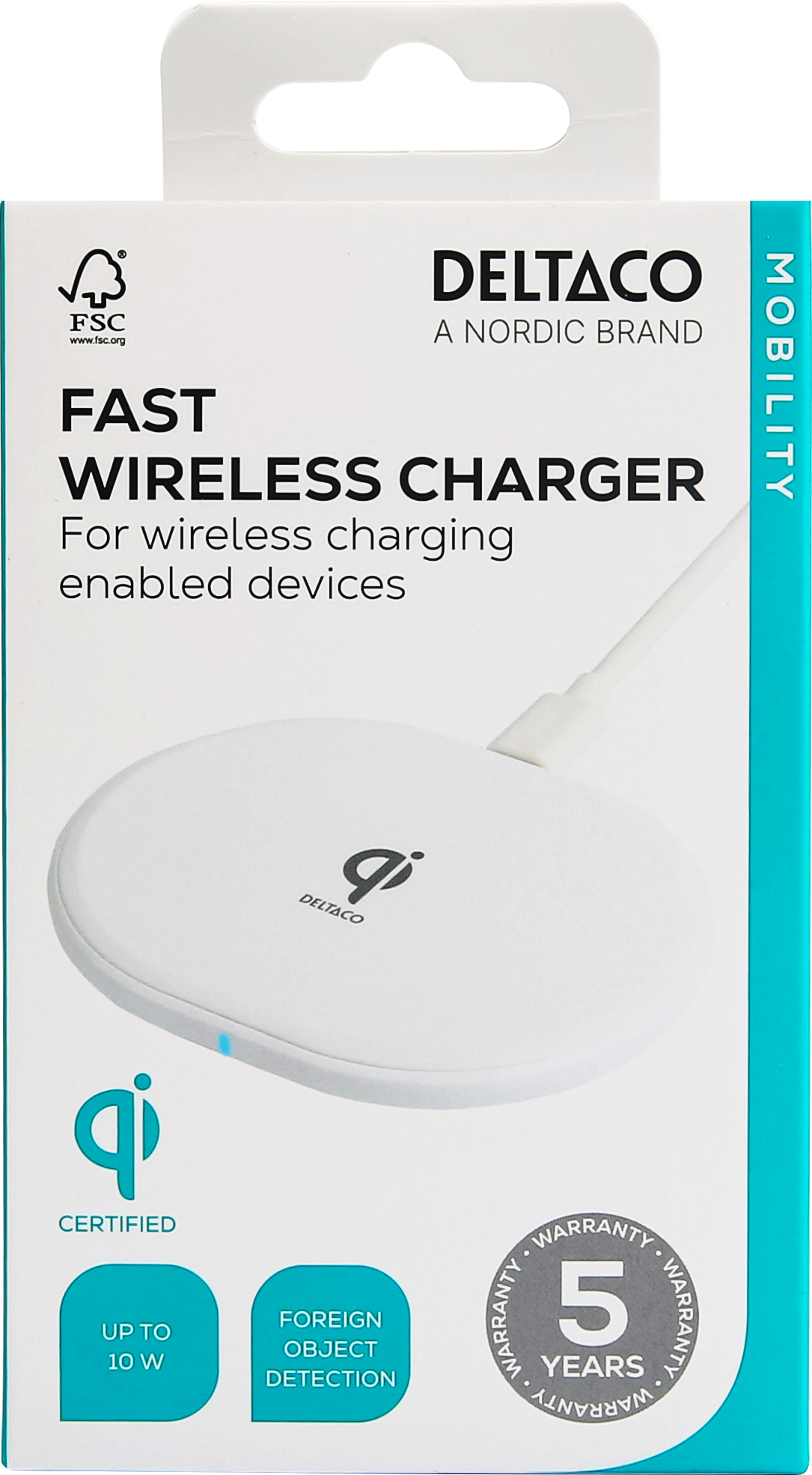 Wireless charger, 10 W, USB-C, Qi certified, white Toissijaiskuva
