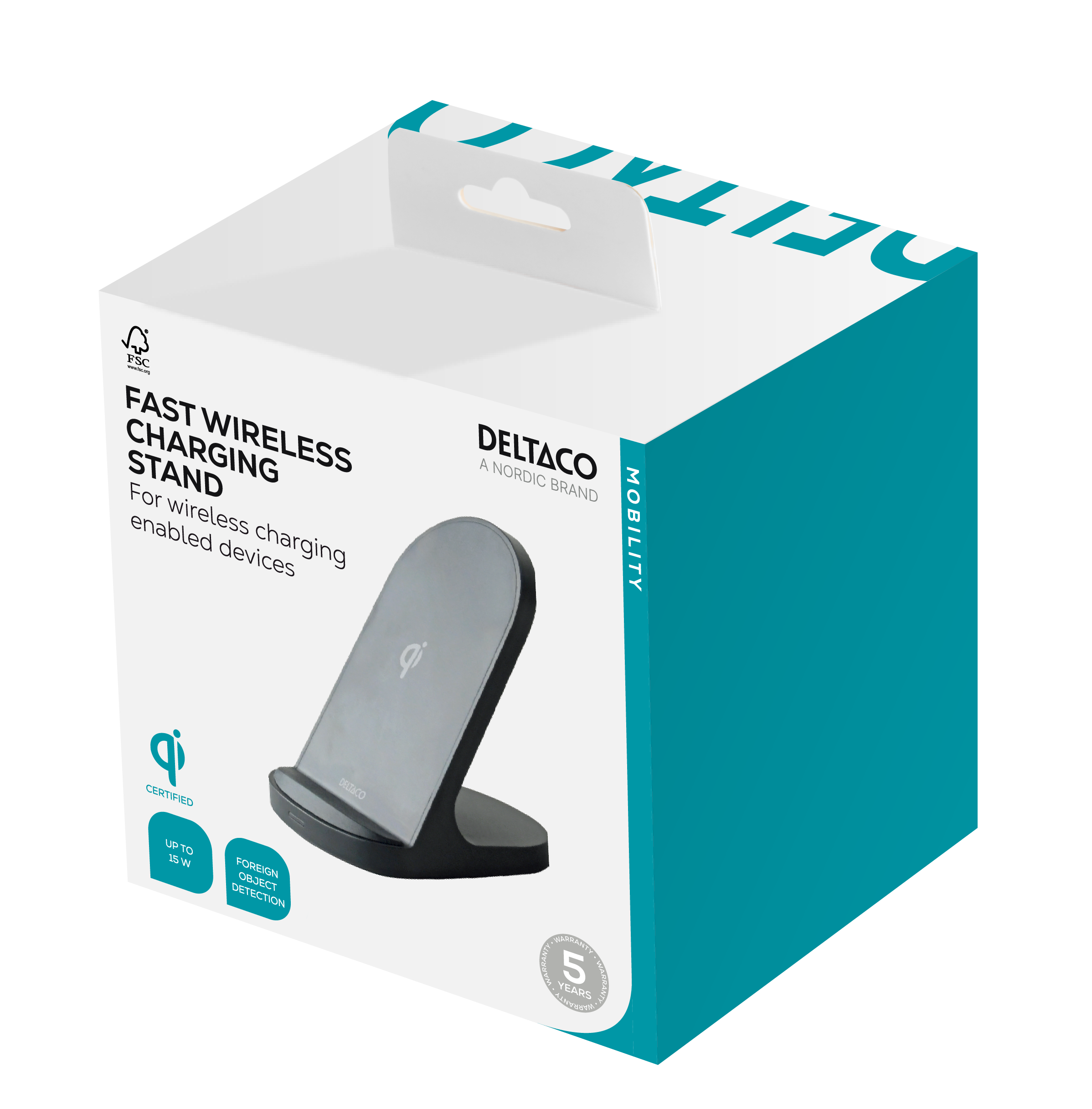 Langaton latausteline, 15 W, USB-C, Qi-sertifioitu, musta Toissijaiskuva