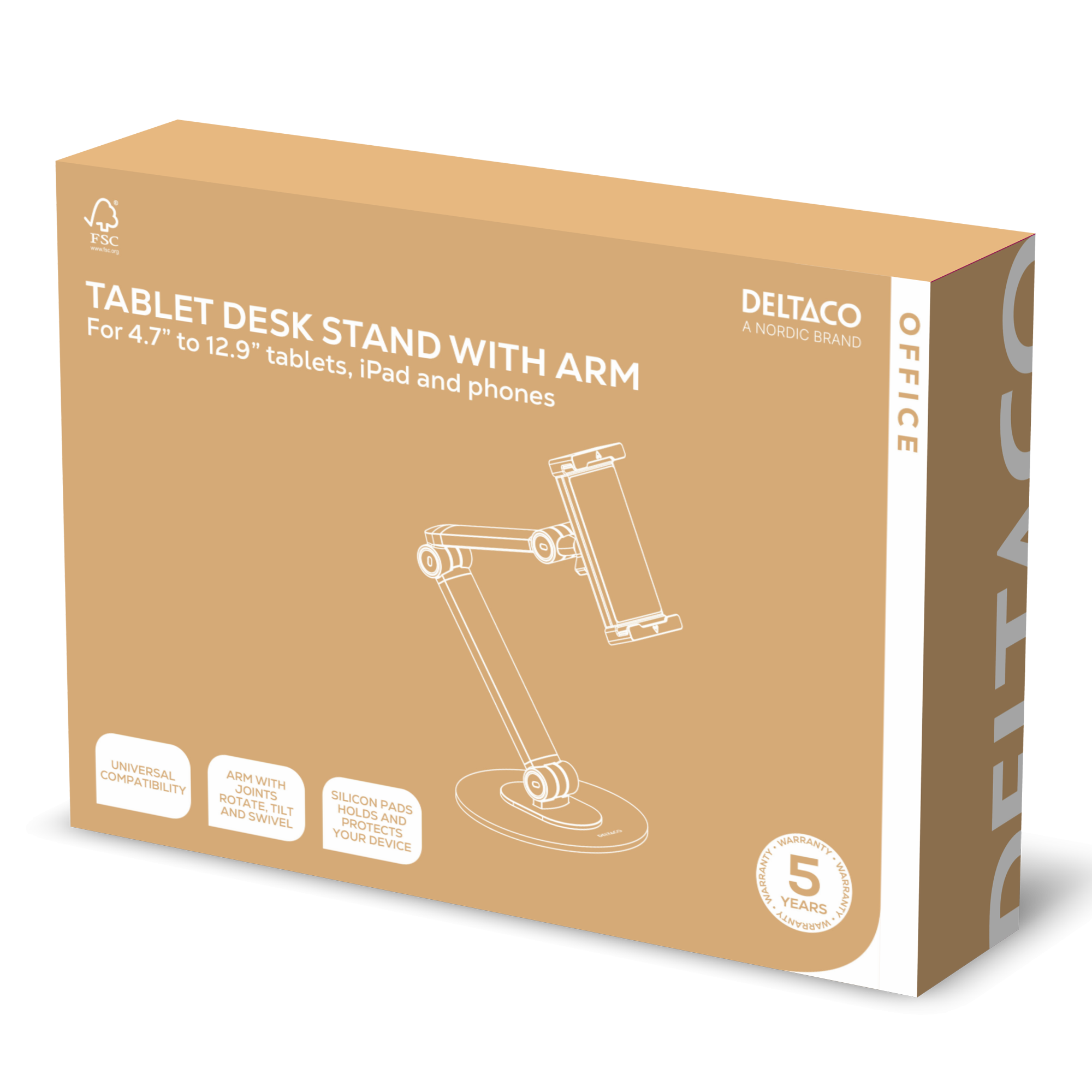 Varrellinen pöytäteline tableteille ja puhelimille, 4,7" - 12,9", valkoinen Toissijaiskuva