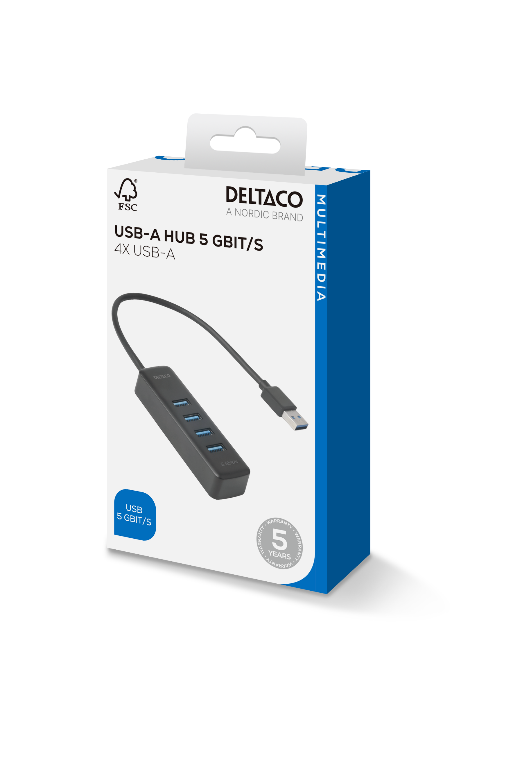 USB-A-hubi, 4 porttia, 5 Gbit/s, musta Toissijaiskuva