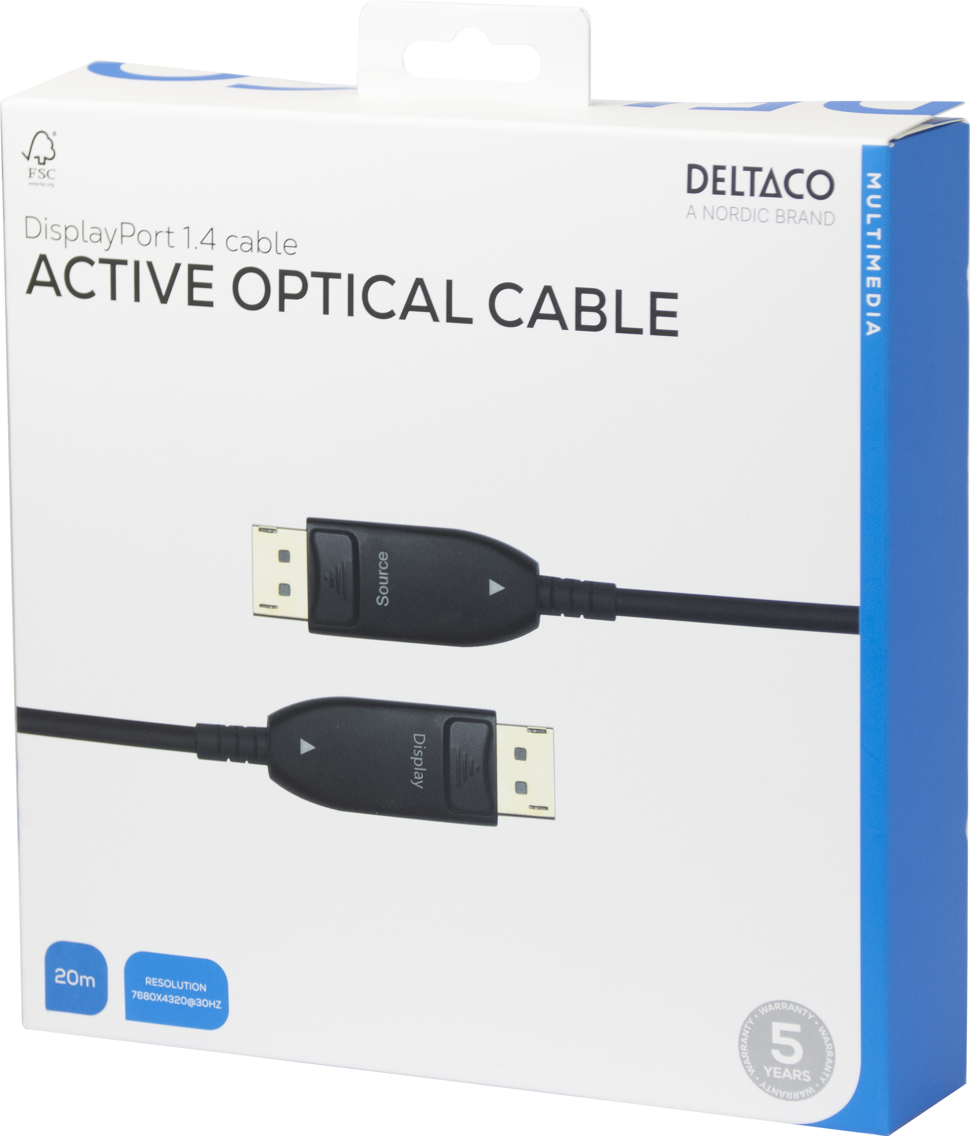 DisplayPort 1.4 Active Optical Cable, 8K@30Hz, 20m, black Toissijaiskuva