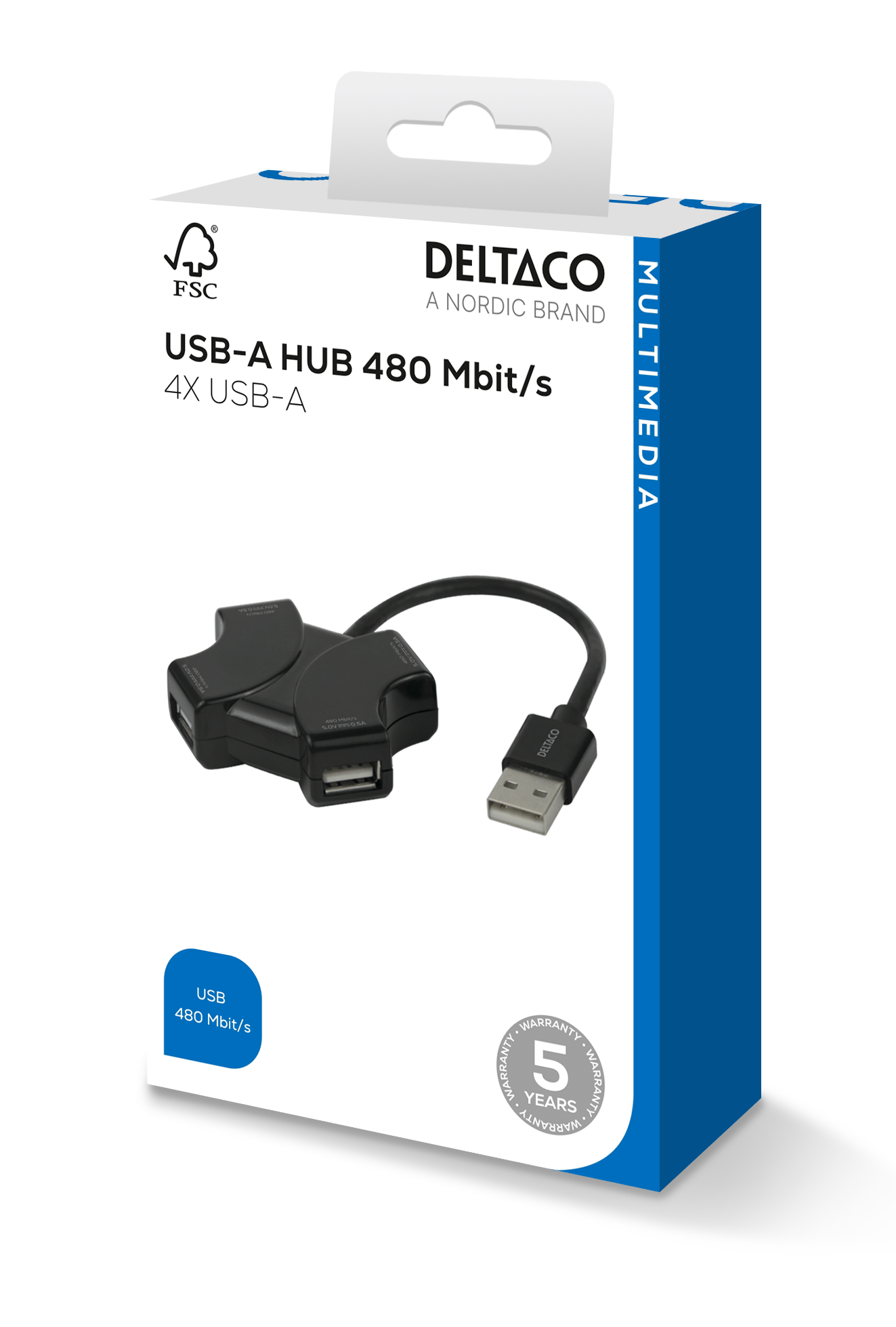 USB-A hub, 480 Mbps, 4x USB-A, black Toissijaiskuva
