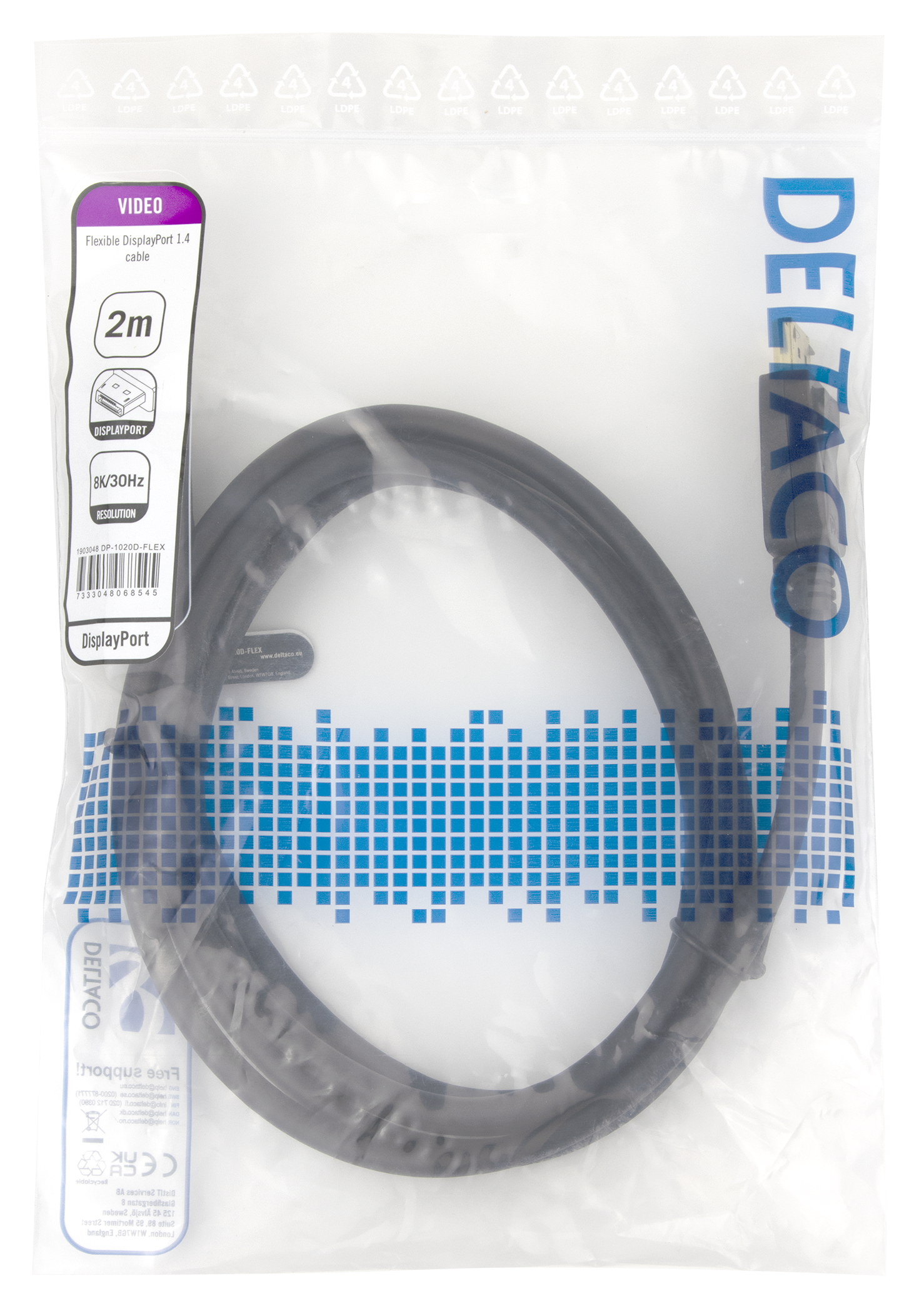 DisplayPort DP1.4 Flex cable, 2M, black Toissijaiskuva