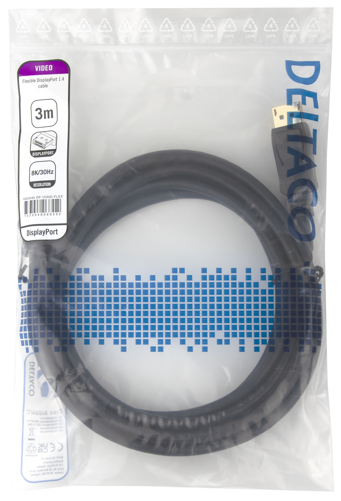 DisplayPort DP1.4 Flex cable, 3M, black Toissijaiskuva