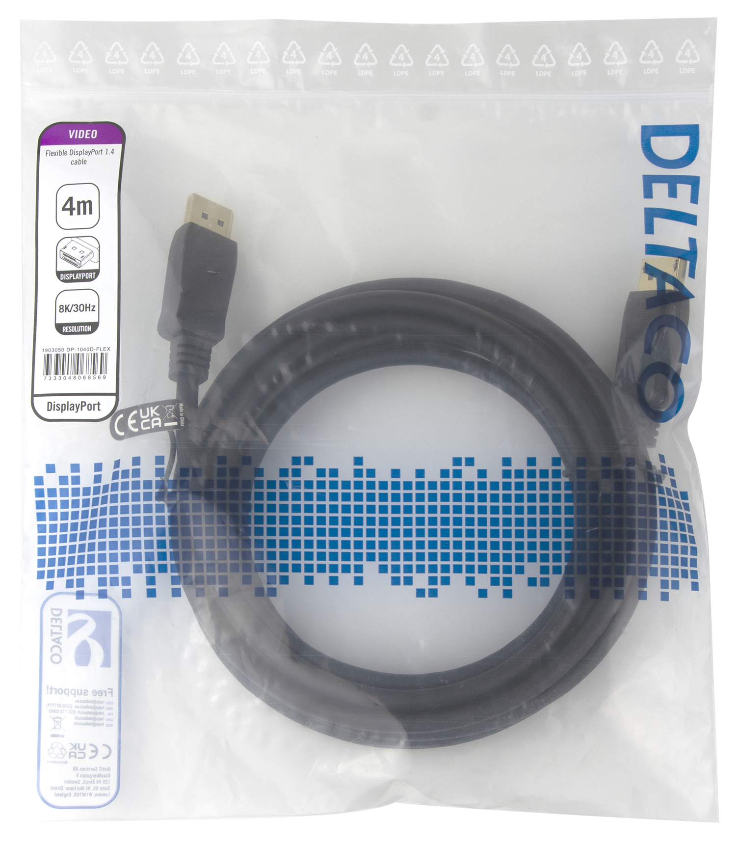 DisplayPort DP1.4 Flex cable, 4M, black Toissijaiskuva