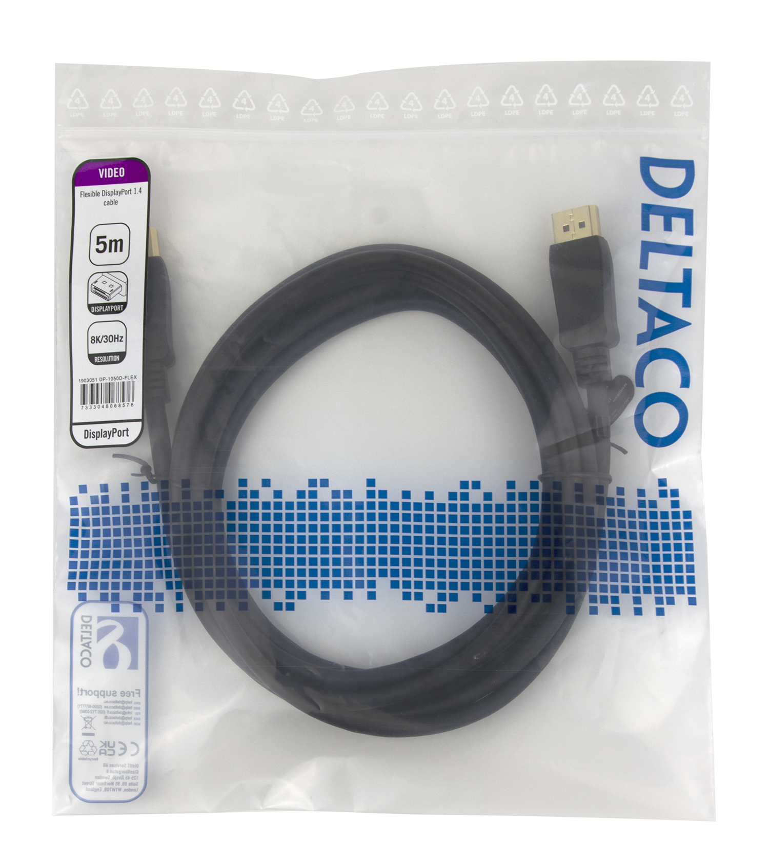 DisplayPort DP1.4 Flex cable, 5M, black Toissijaiskuva