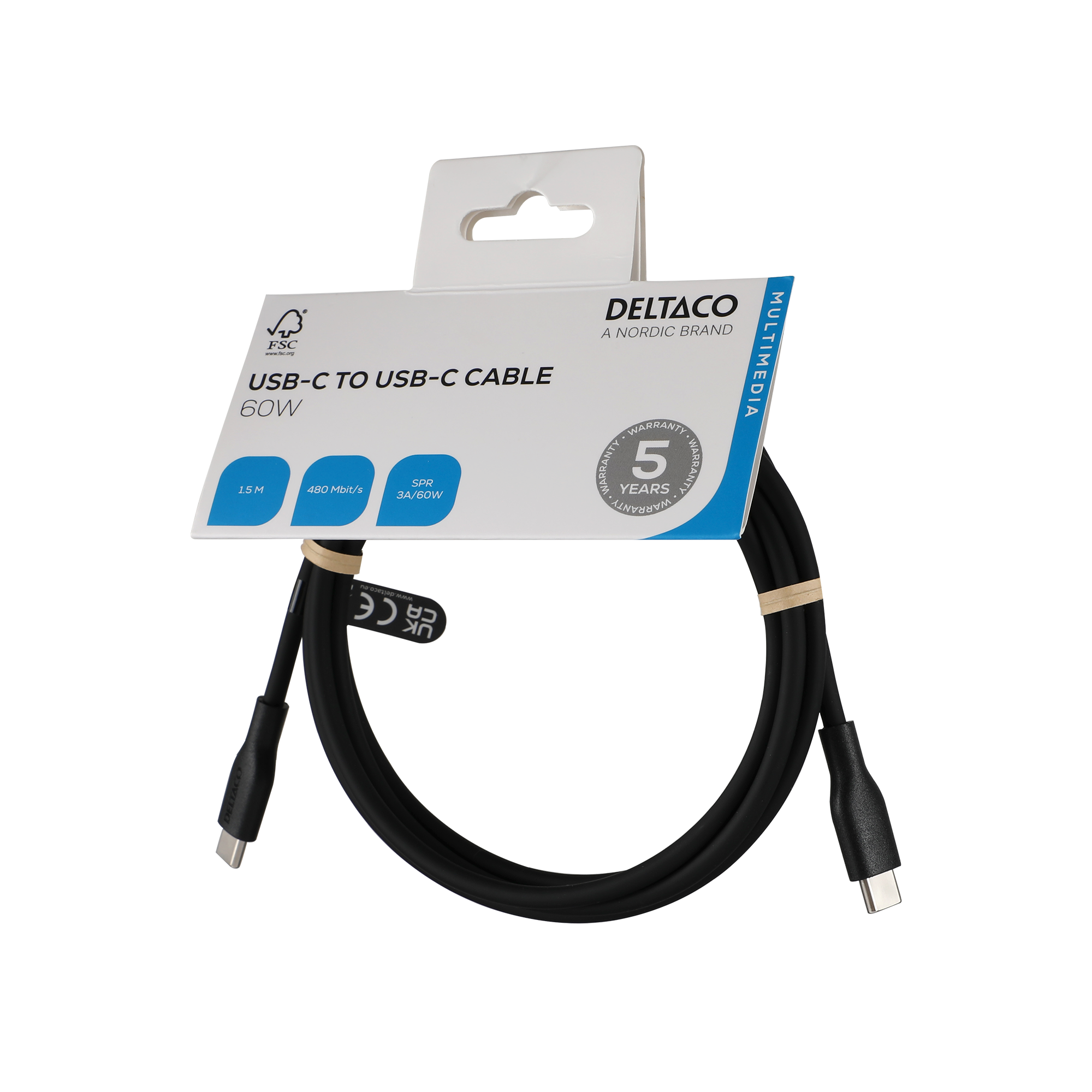 USB-C - C charging cable USB2.0, SPR, silicone, 1,5m, Black Toissijaiskuva