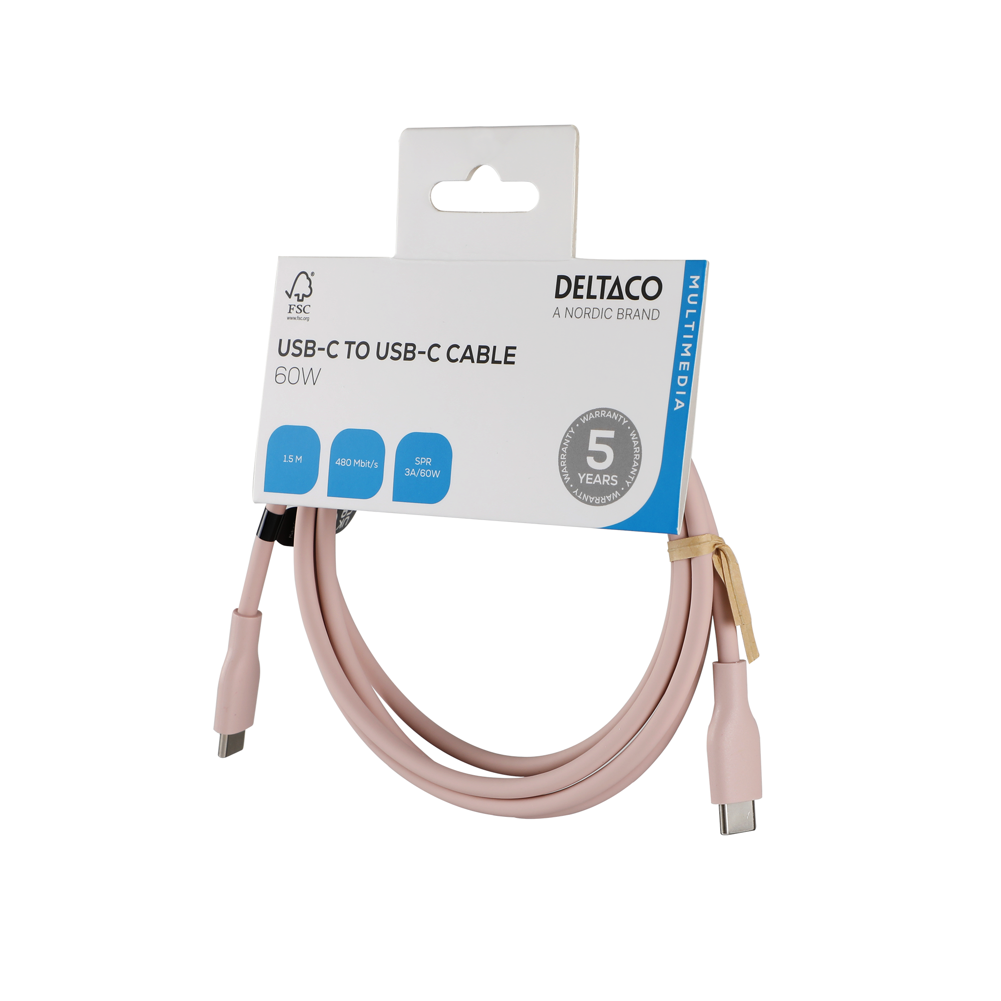 USB-C - C charging cable USB2.0, SPR, silicone, 1,5m, Pink Toissijaiskuva