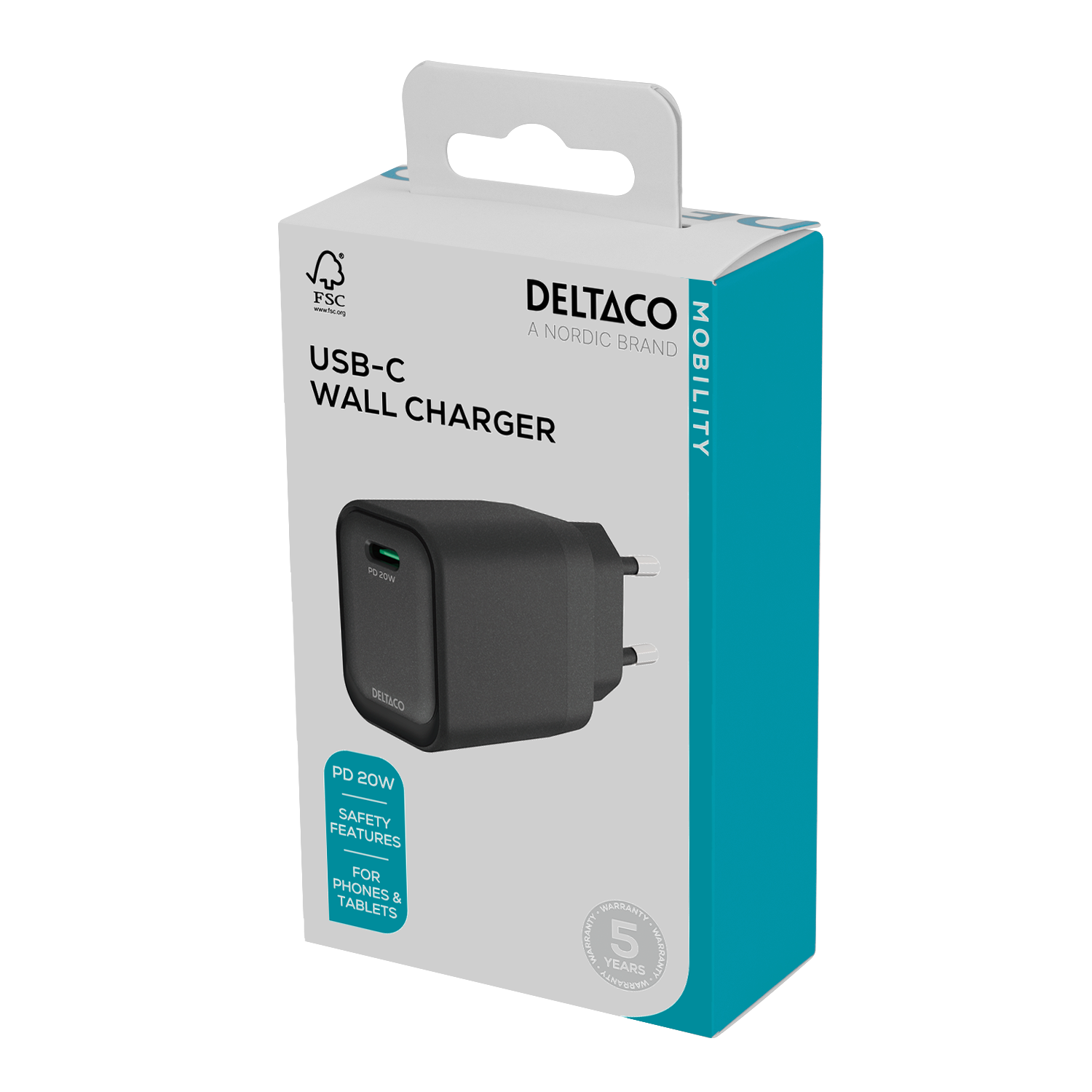 USB-C wall charger, 1x USB-C PD, 20 W, black Toissijaiskuva