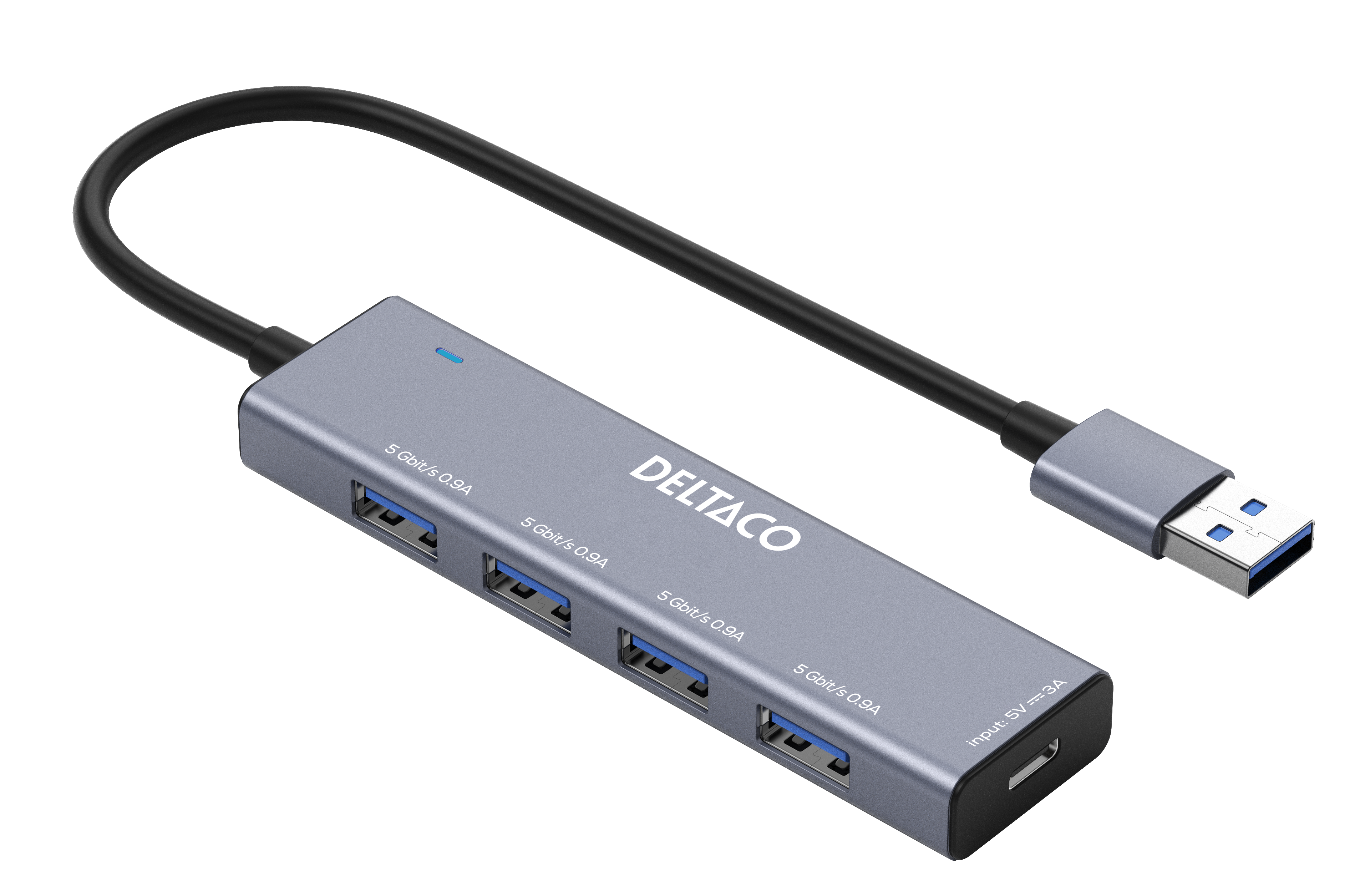 USB-A hub, 4x USB-A female, 5 Gbps, aluminum, grey Toissijaiskuva