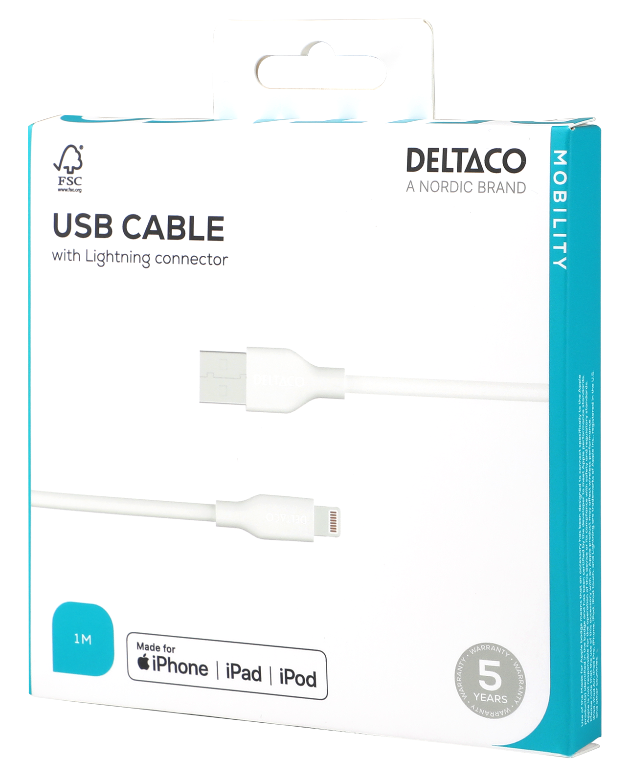 USB-A - Lightning kaapeli, 1m, valkoinen Toissijaiskuva