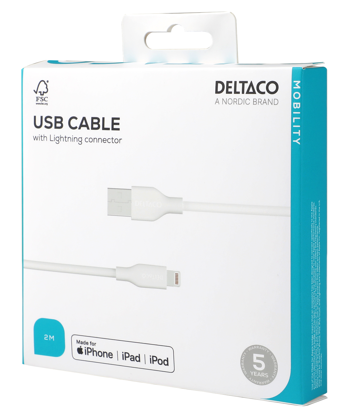 USB-A - Lightning kaapeli, 2m, valkoinen Toissijaiskuva