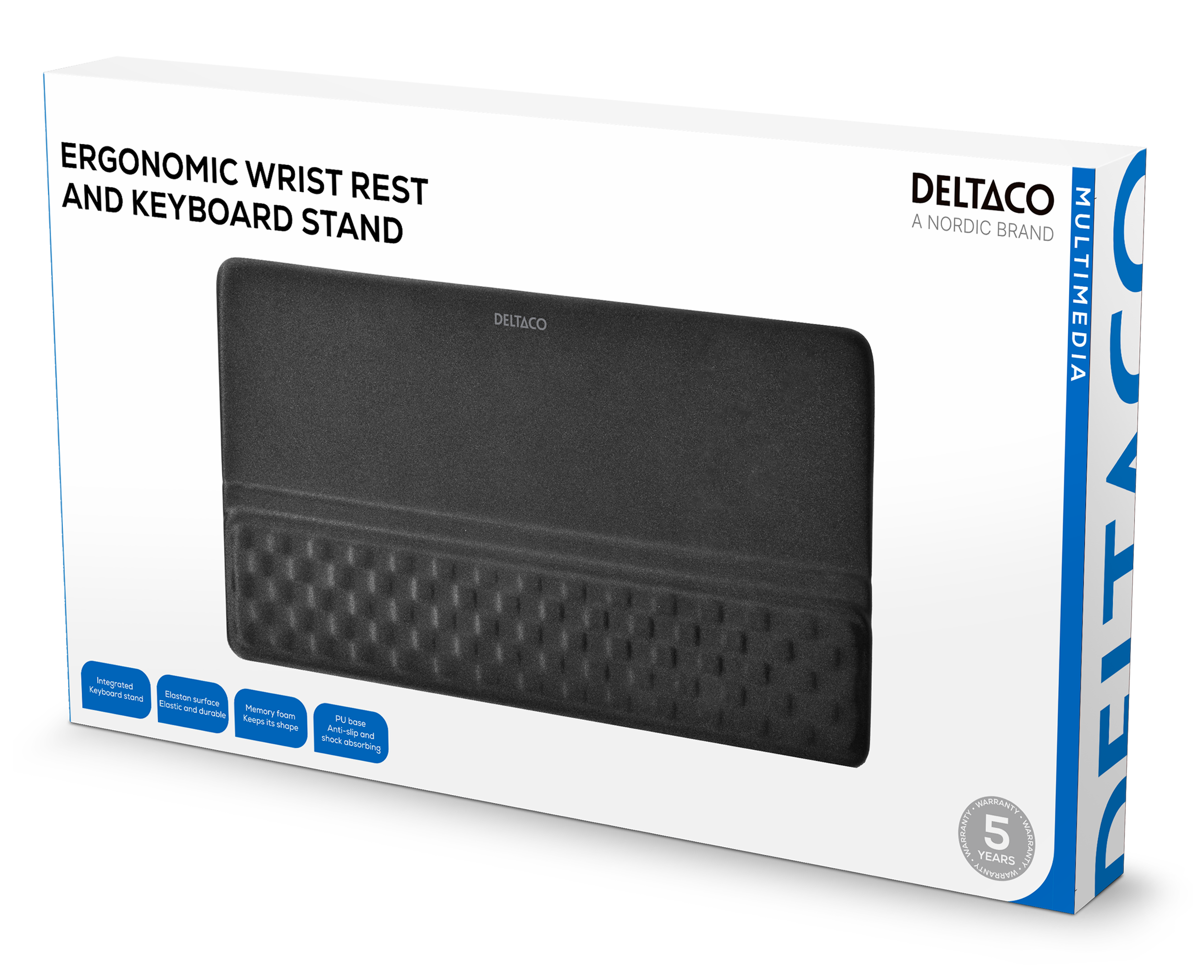 Ergonominen rannetuki ja näppäimistöteline pehmeästä lycra-kankaasta, muistivaahto + geeli Toissijaiskuva