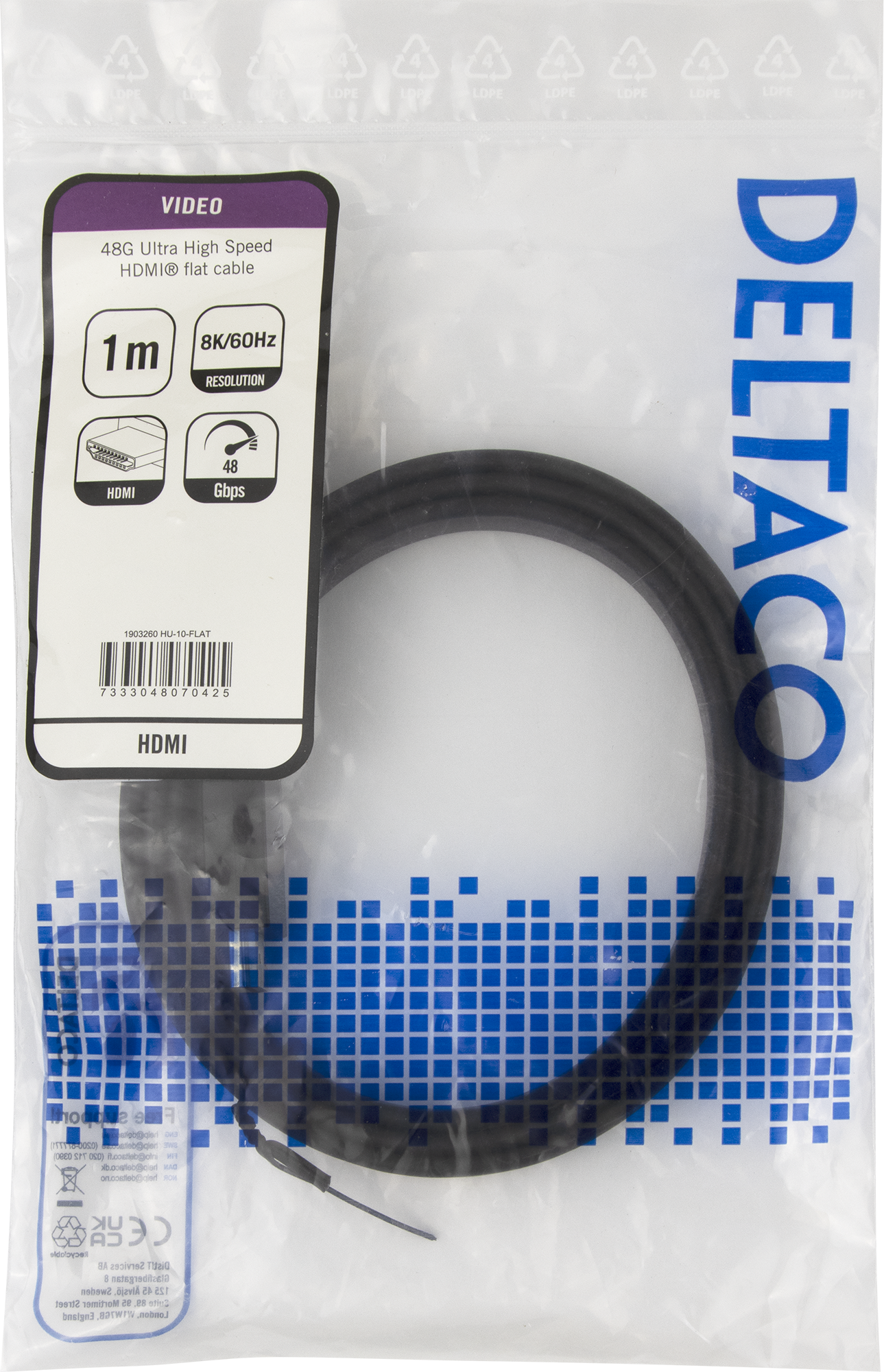 HDMI-kaapeli, 48G, 1 m, musta, litteä Toissijaiskuva