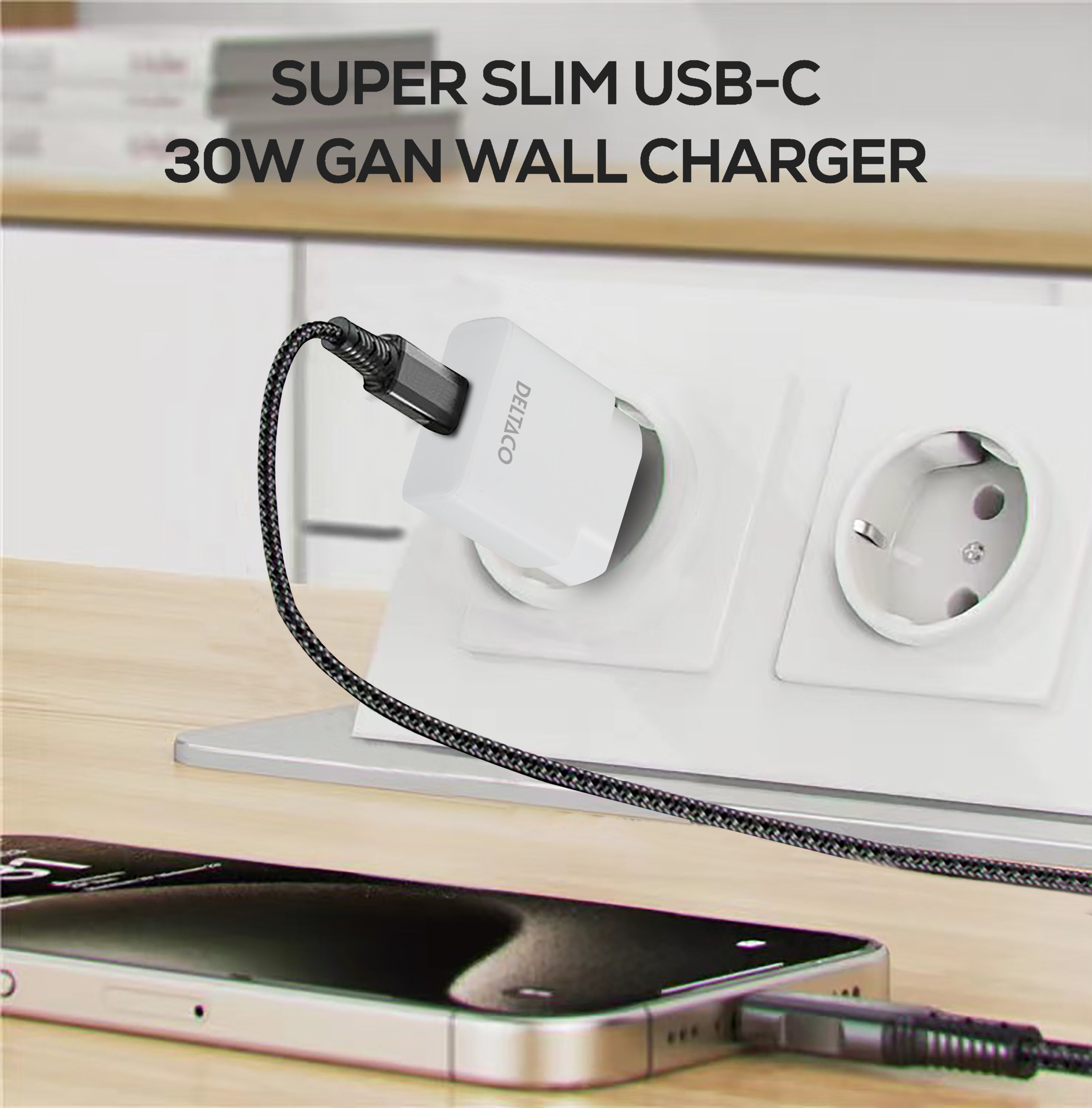 USB-C-seinälaturi, 1x USB-C PD 30 W, kapea koko, tukee PPS:ää Toissijaiskuva