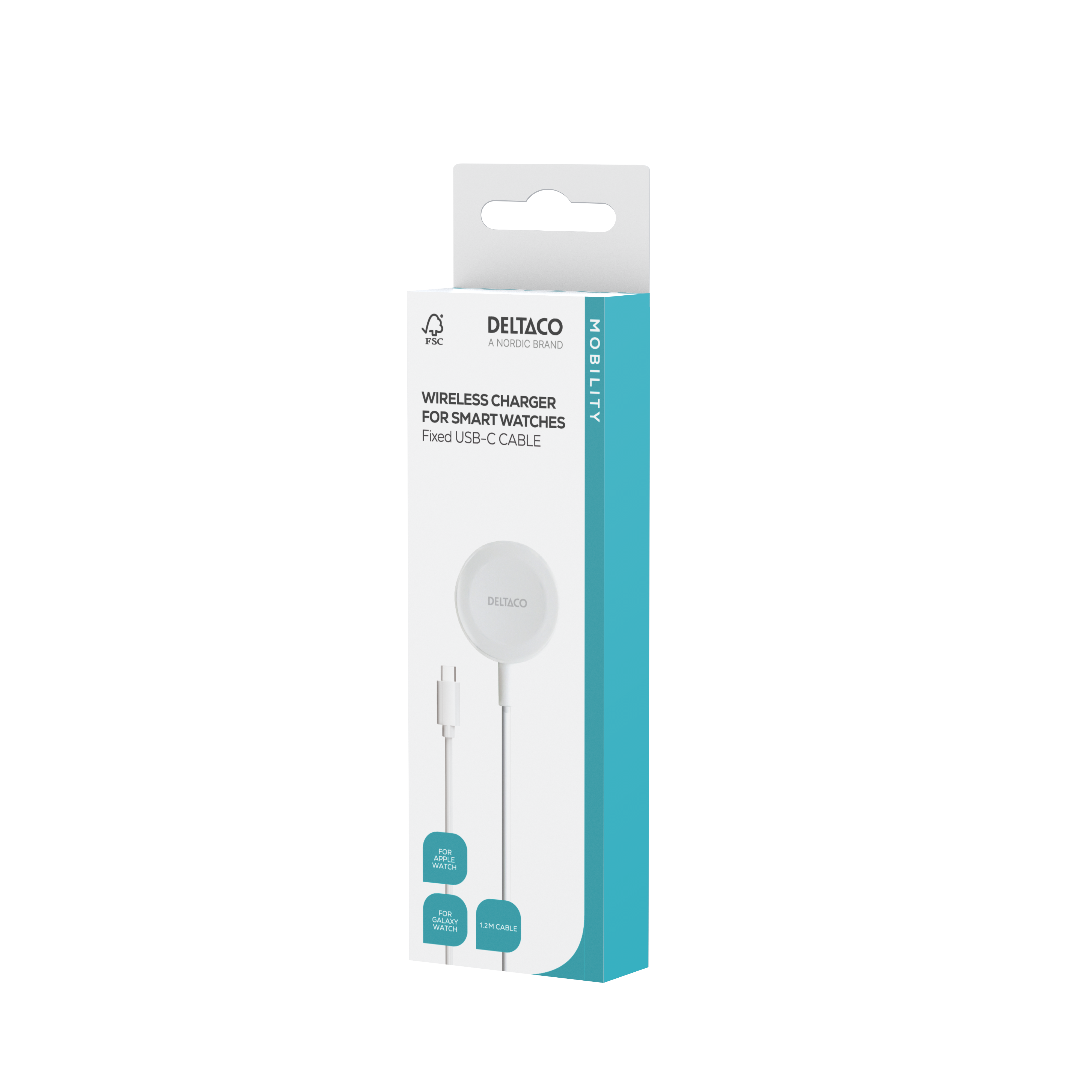 Apple Watch/Galaxy Watch wireless charger, 1 m fixed USB-C cable, white Toissijaiskuva
