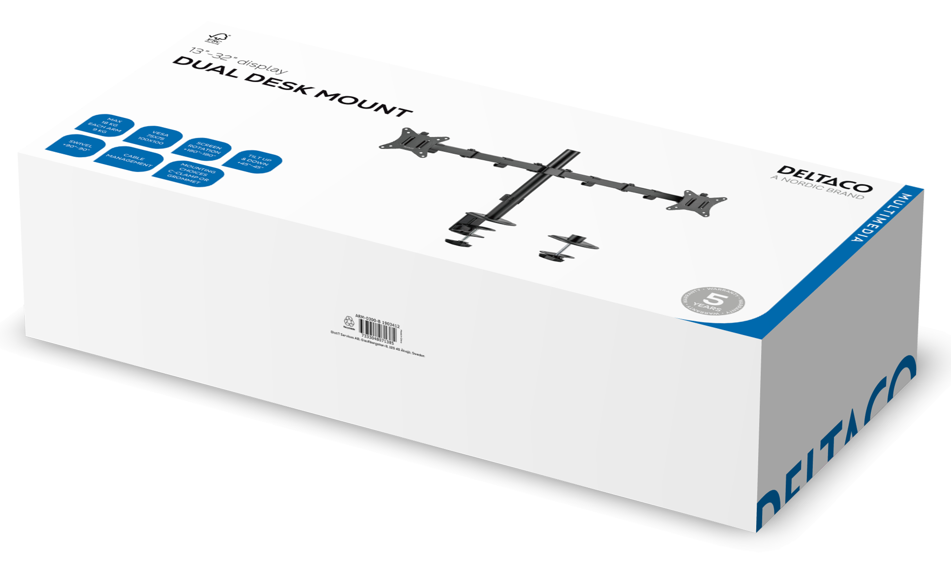 Dual Desk Mount, tilt, swivel, rotate, 13-32", 9 kg, black Toissijaiskuva