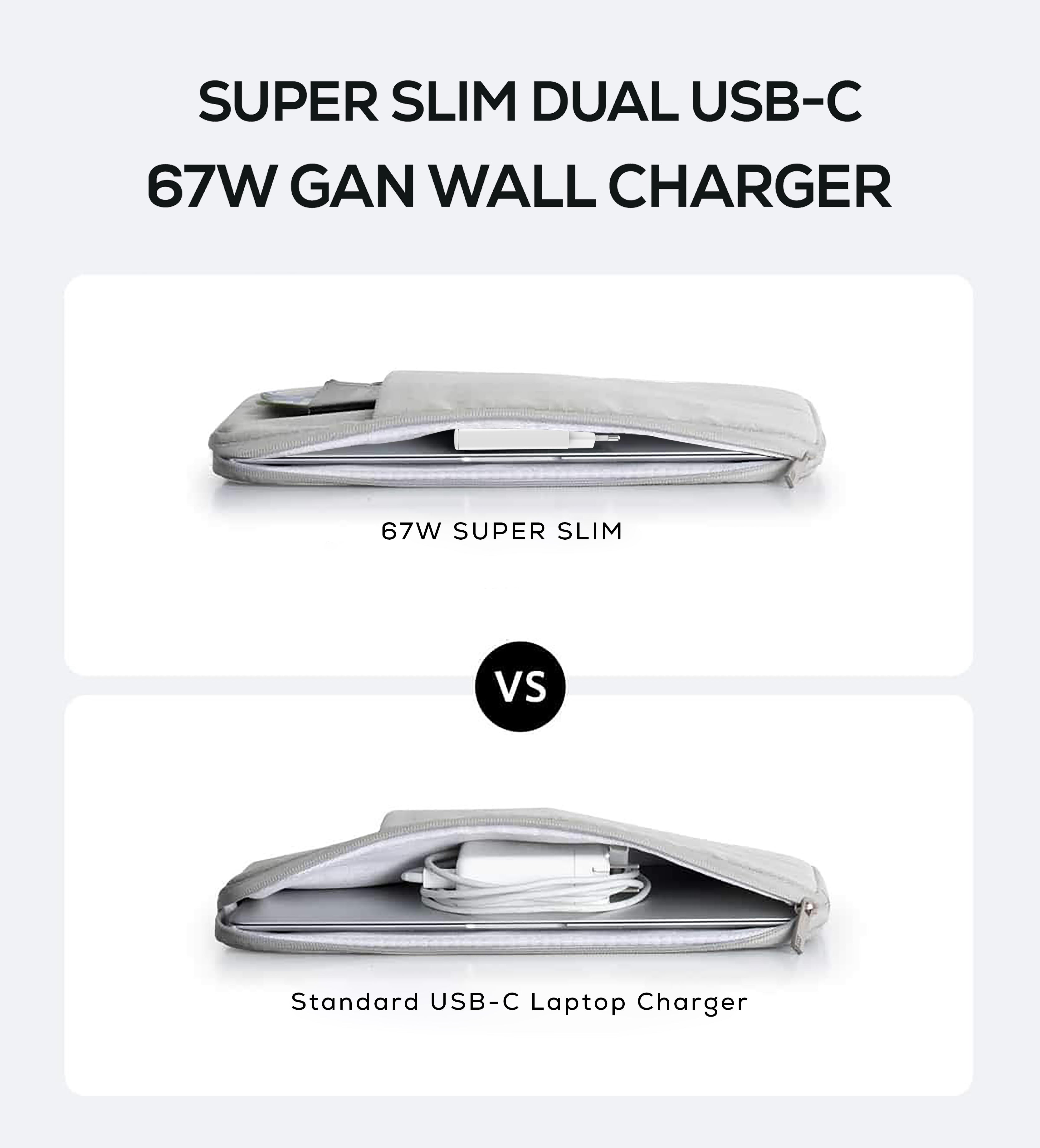 USB-C-seinälaturi 67 W, 2x USB-C PD, kapea koko, kokonaisteho 67 W Toissijaiskuva