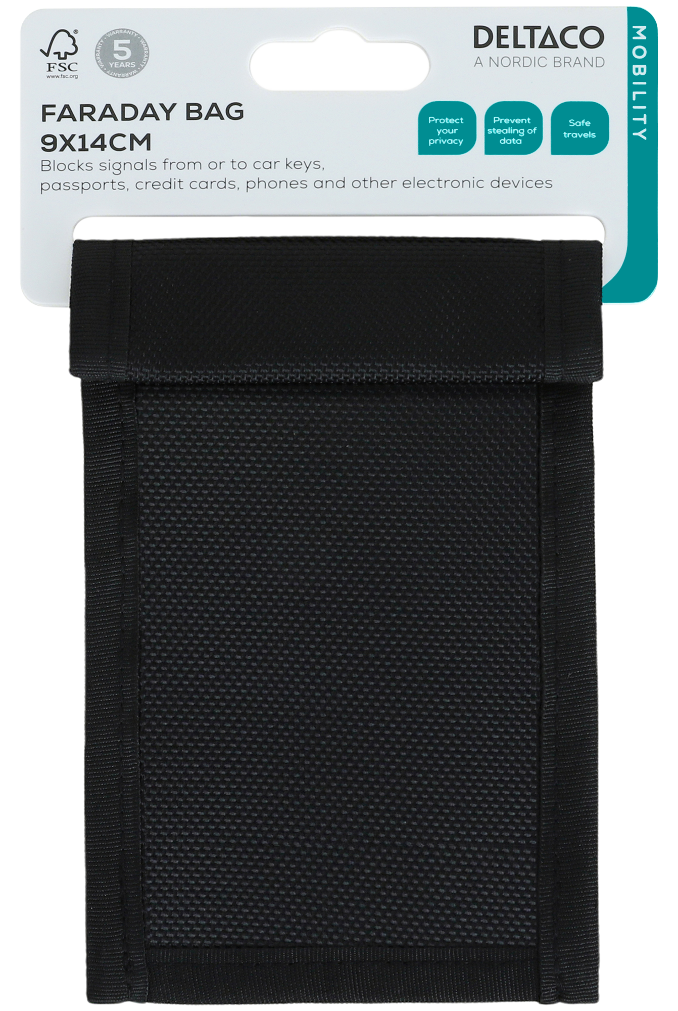 Signal blocking faraday bag, for accessories, 9 x 14 cm Toissijaiskuva