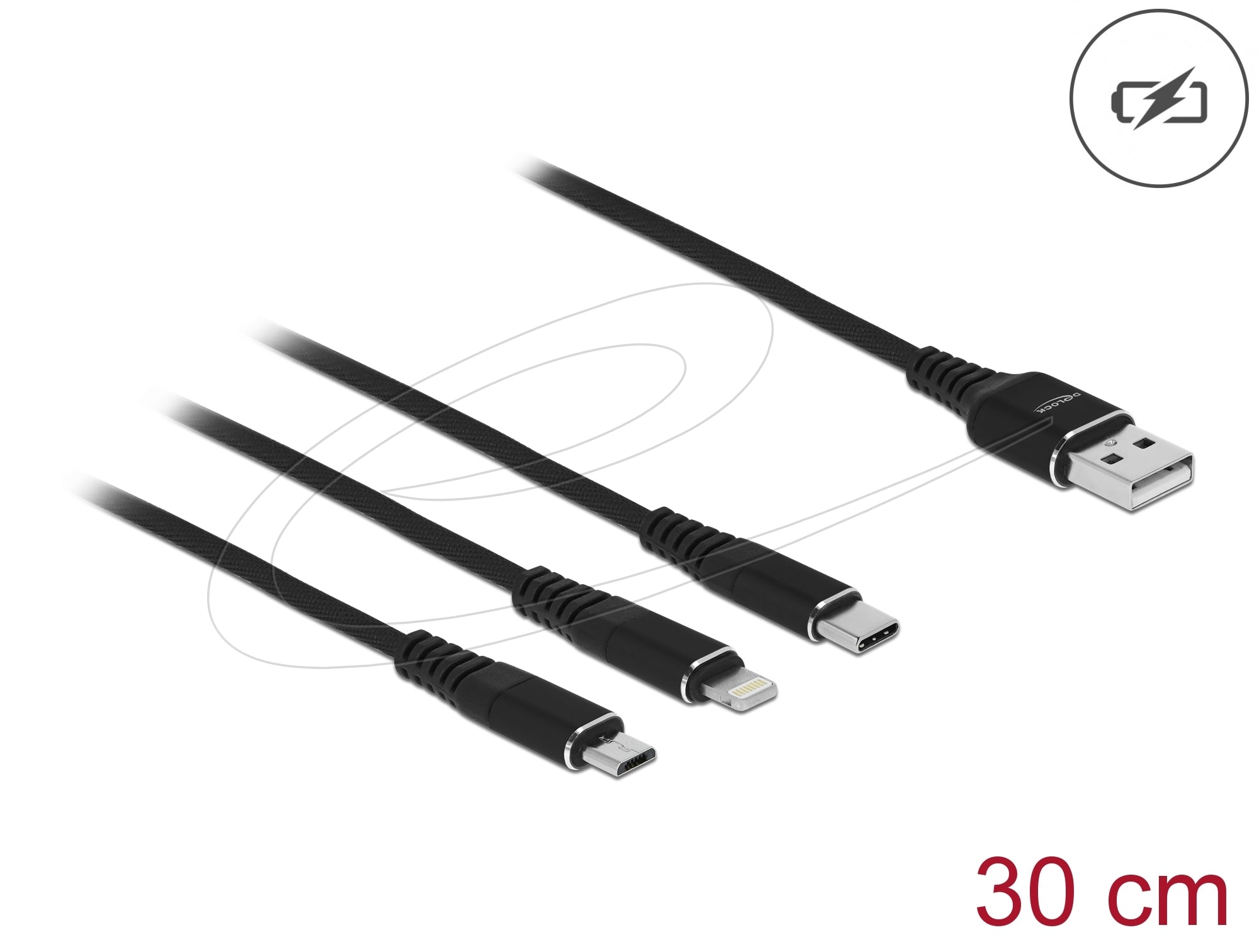 USB Charging Cable 3 in 1 Type-A to Lightning™ / Micro USB / USB Type-C™ 30 cm black Toissijaiskuva