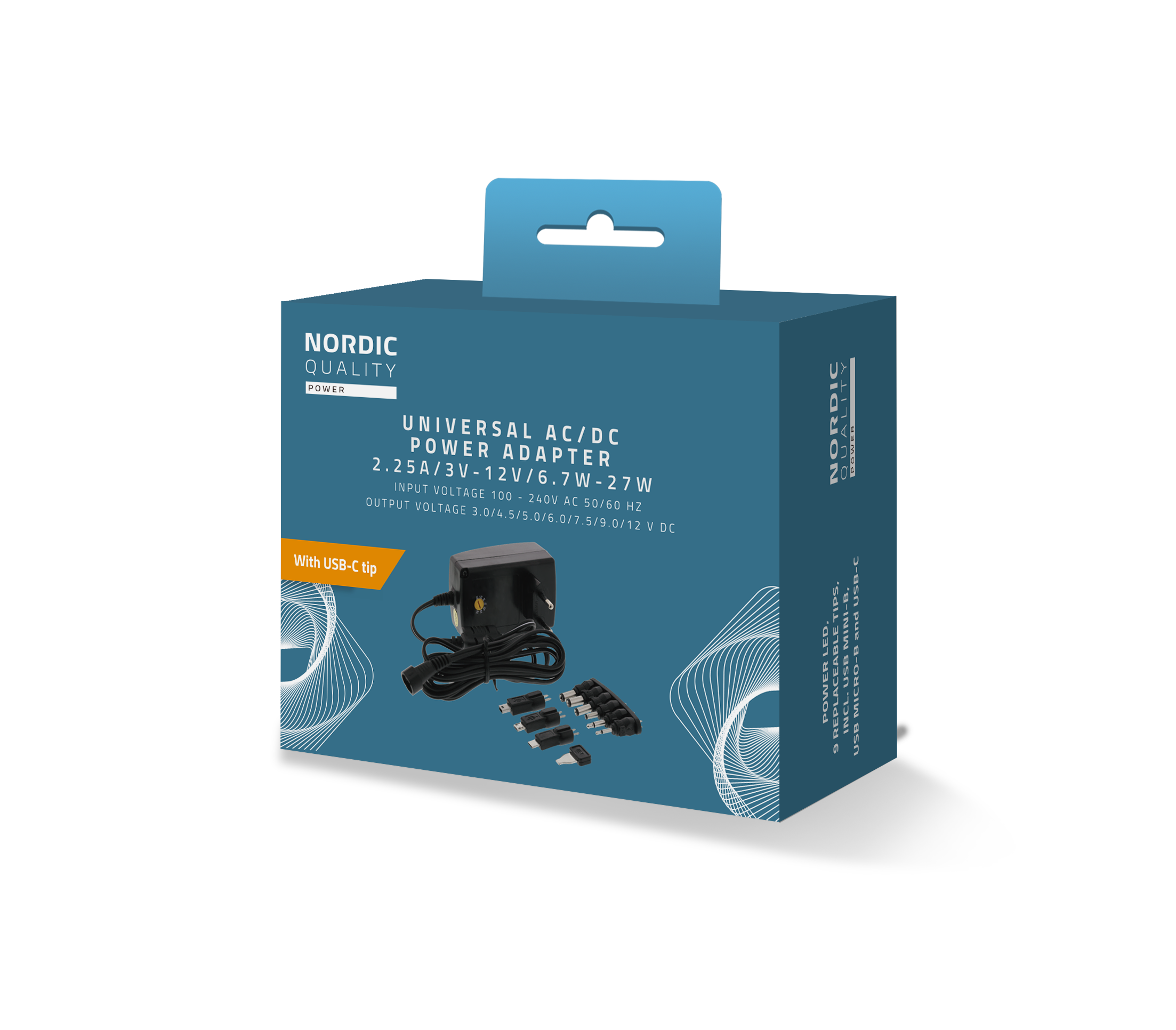 AC/DC Plugin Adapter, 3-12V, 6.7-27W, 2250mAh Toissijaiskuva