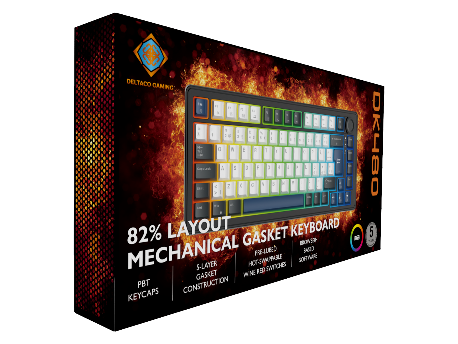 DK480 75% Mechanical Gasket Keyboard, PBT keycaps, Pre-lubed hotswap switches, RGB, Black Toissijaiskuva