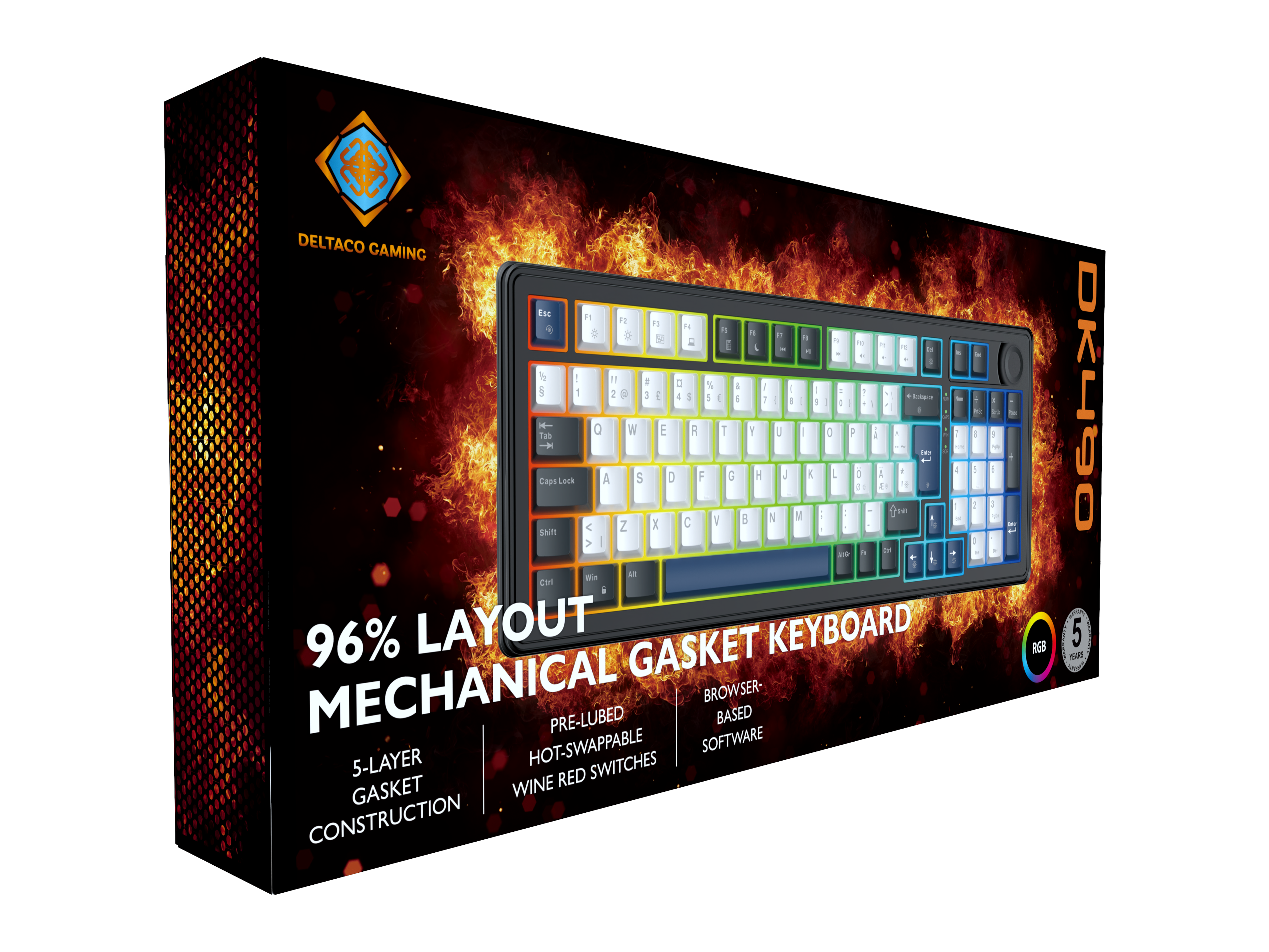 DK490 96% Mechanical Gasket Keyboard, PBT keycaps, Pre-lubed hotswap switches, RGB, Black Toissijaiskuva