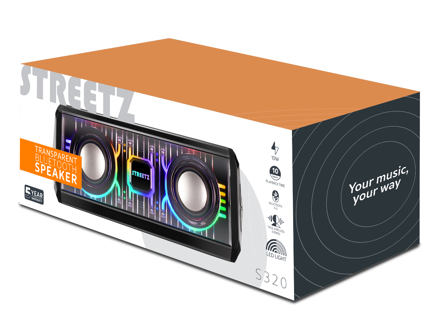 Läpinäkyvä Bluetooth-kaiutin TWS- ja LED-valotehosteilla, 10 W Toissijaiskuva