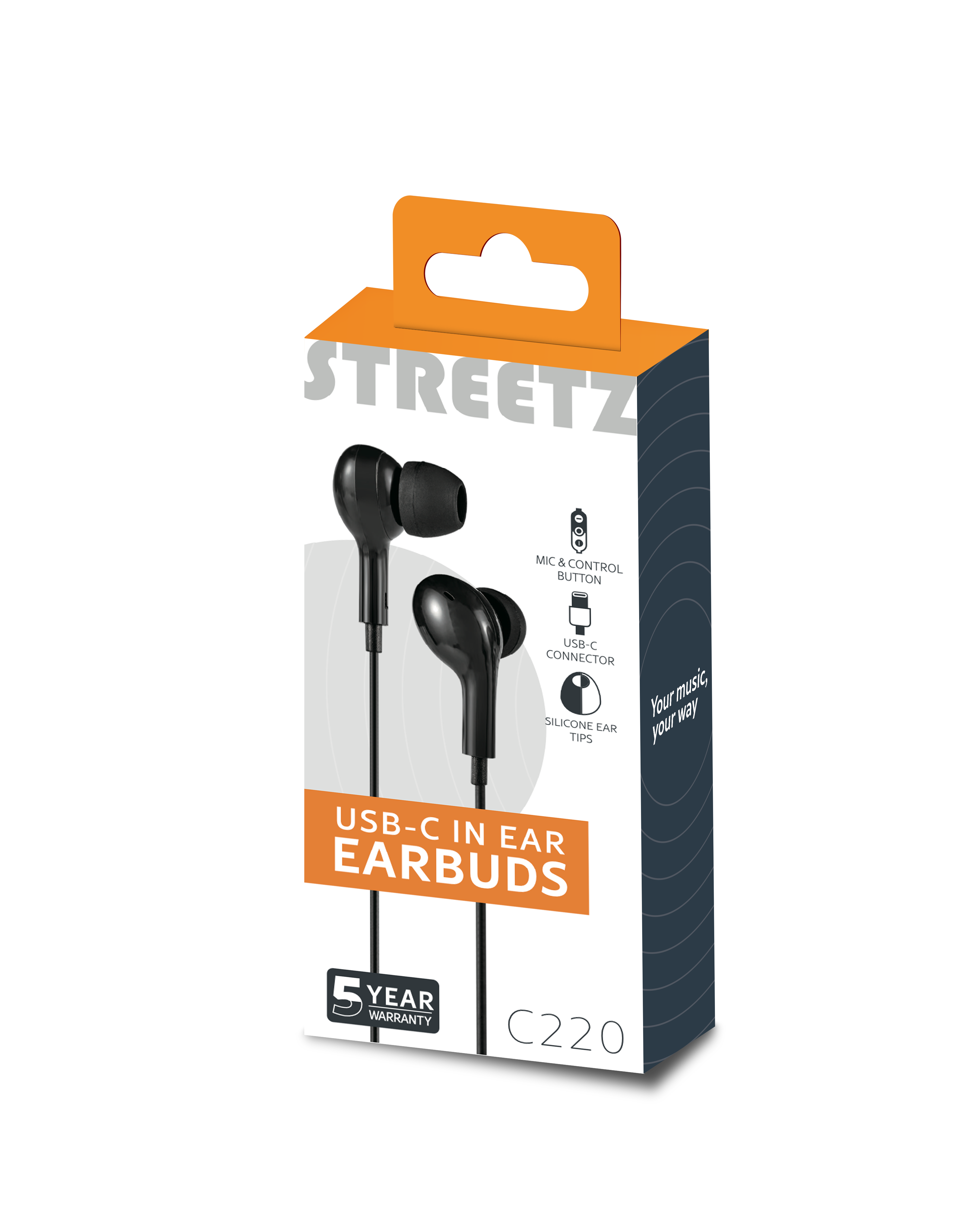 C220 In-ear earbuds, 3-button, USB-C, black Toissijaiskuva