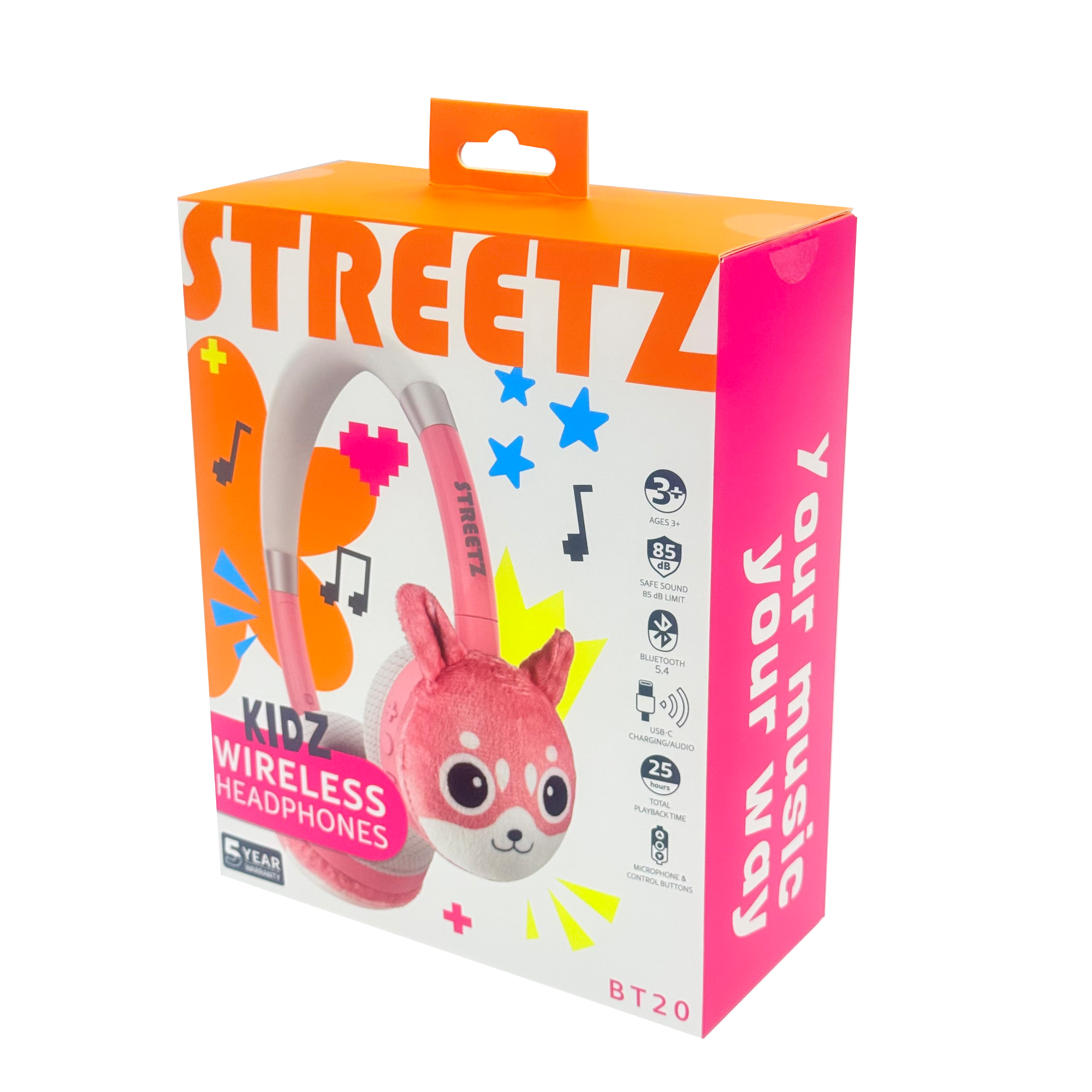 BT20 Kids Bluetooth plush headphones, mic, pink Toissijaiskuva
