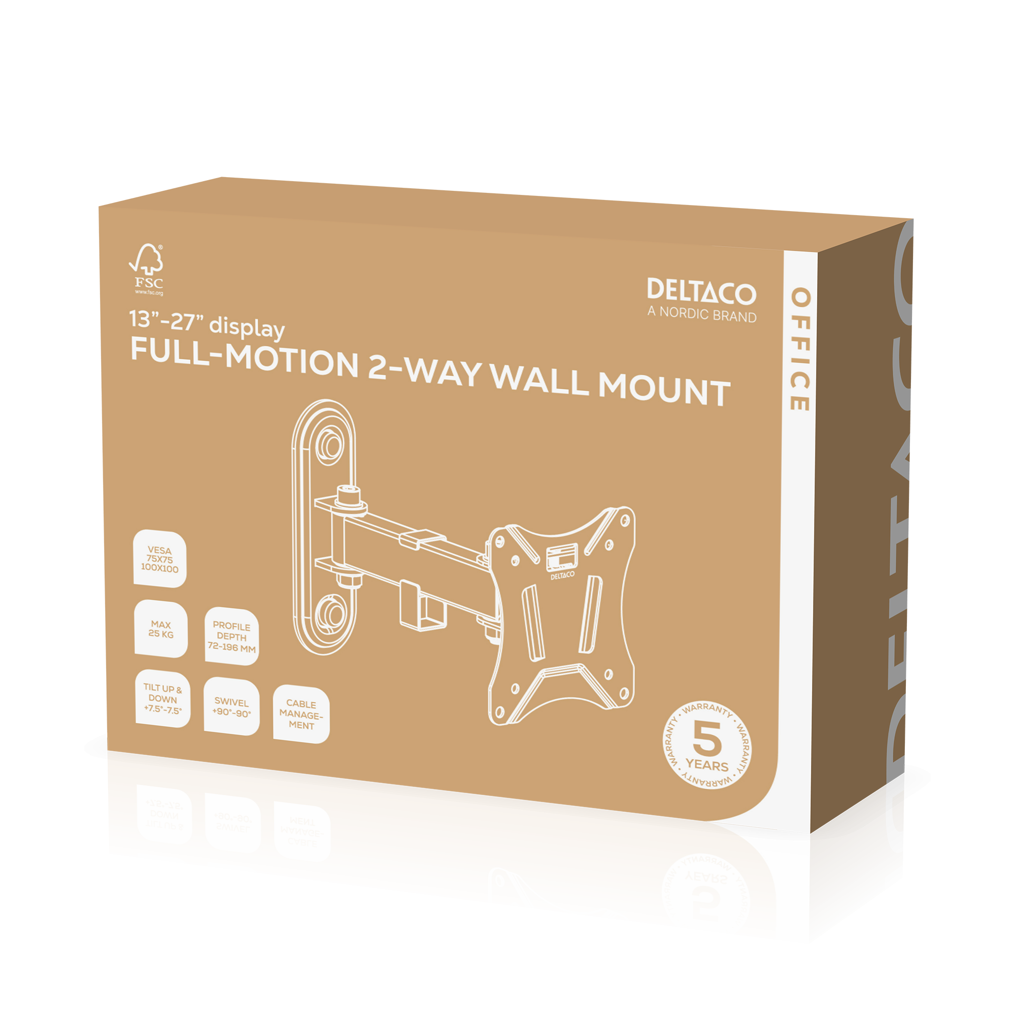 OFFICE näytön seinäteline, 13"-27", 25kg, 75x75-100-100 Toissijaiskuva