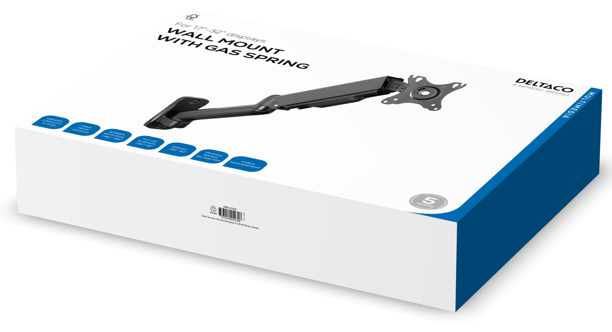 Näytön seinävarsi, kaasujousi, 17" - 32", VESA, musta Toissijaiskuva