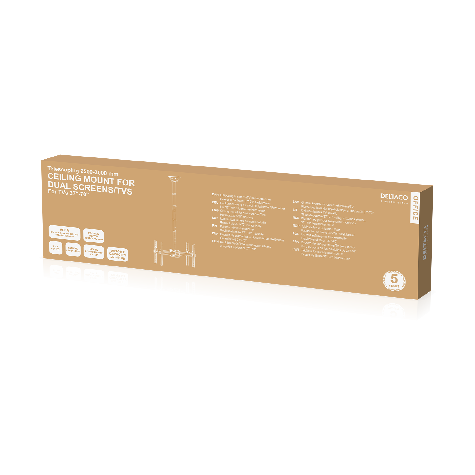 OFFICE kahden näytön kattoteline, 37"-70", 2500-3000mm, musta Toissijaiskuva