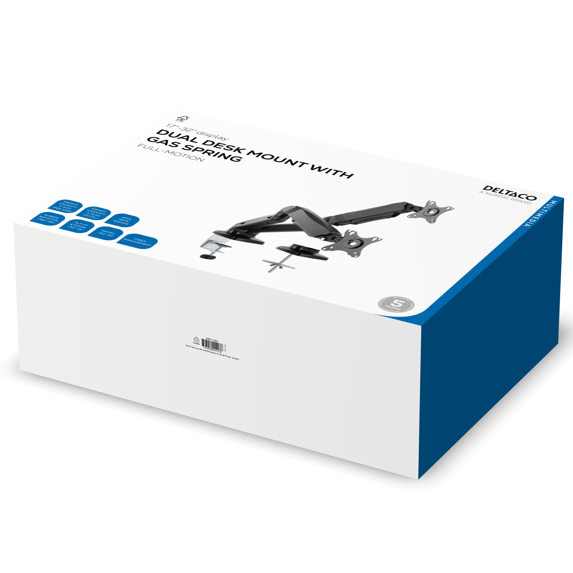 Kahden näytön pöytävarsi, kaasujousi, 17" - 32", 2-9 kg, musta Toissijaiskuva