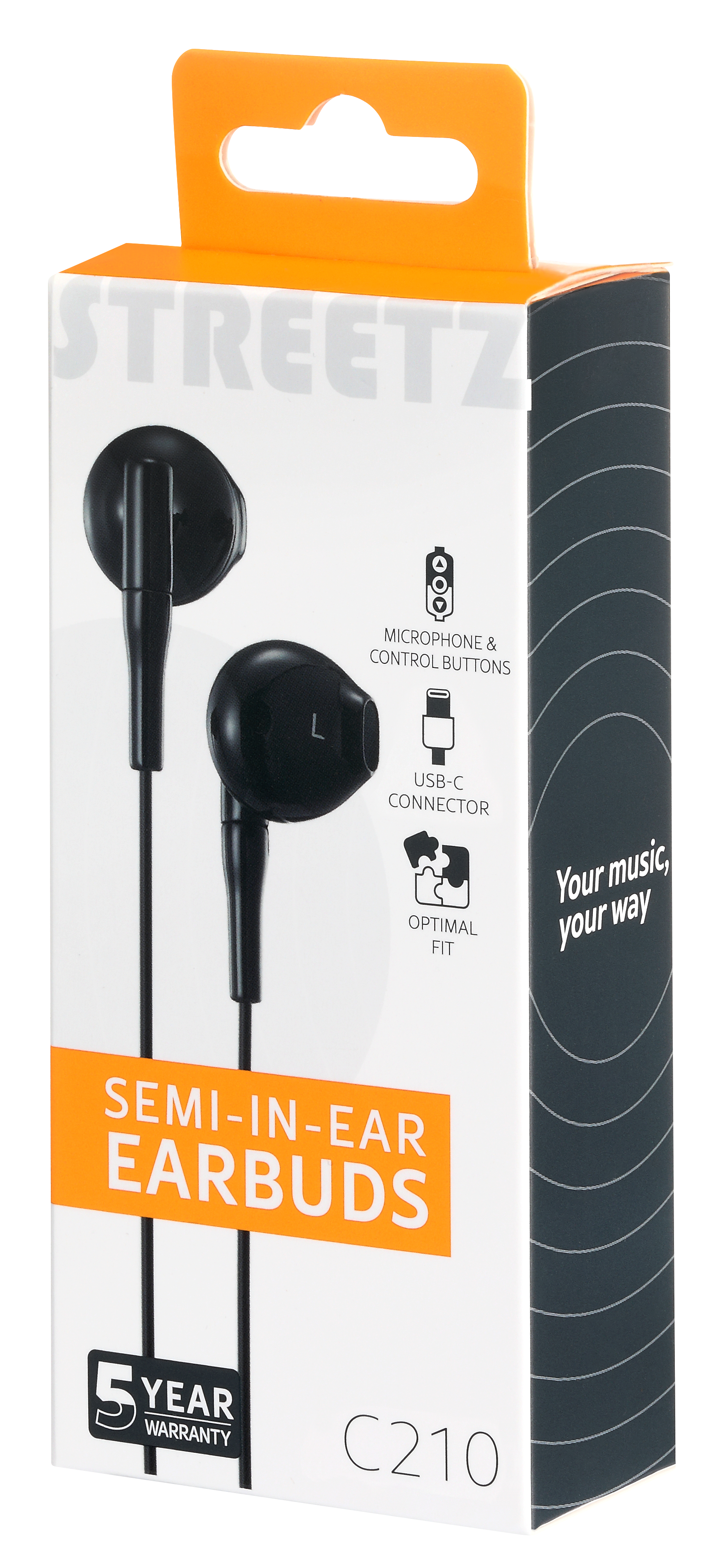 C210 Semi-in-ear earbuds, 3-button, USB-C, black Toissijaiskuva